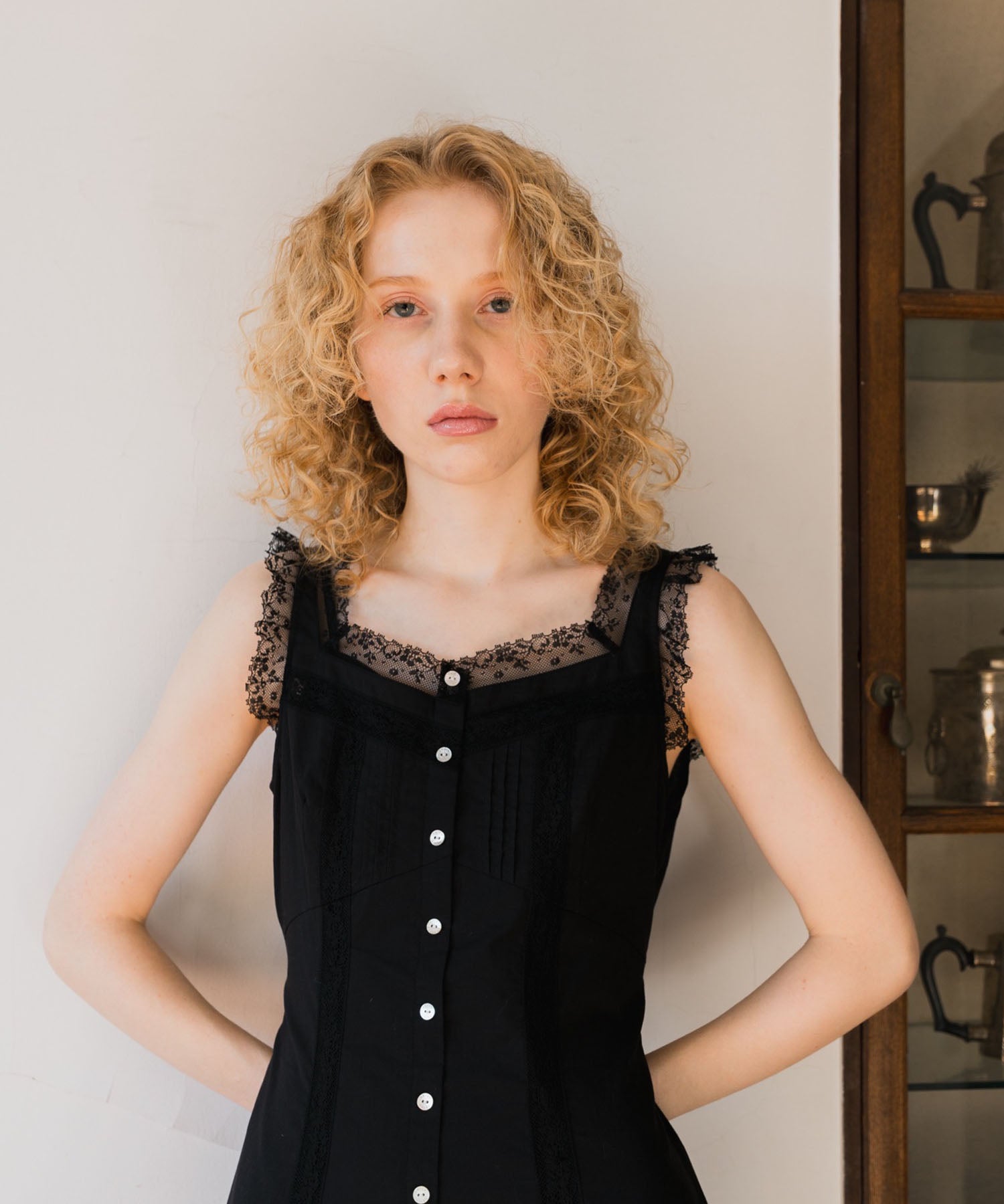 レースミックスフレアワンピース