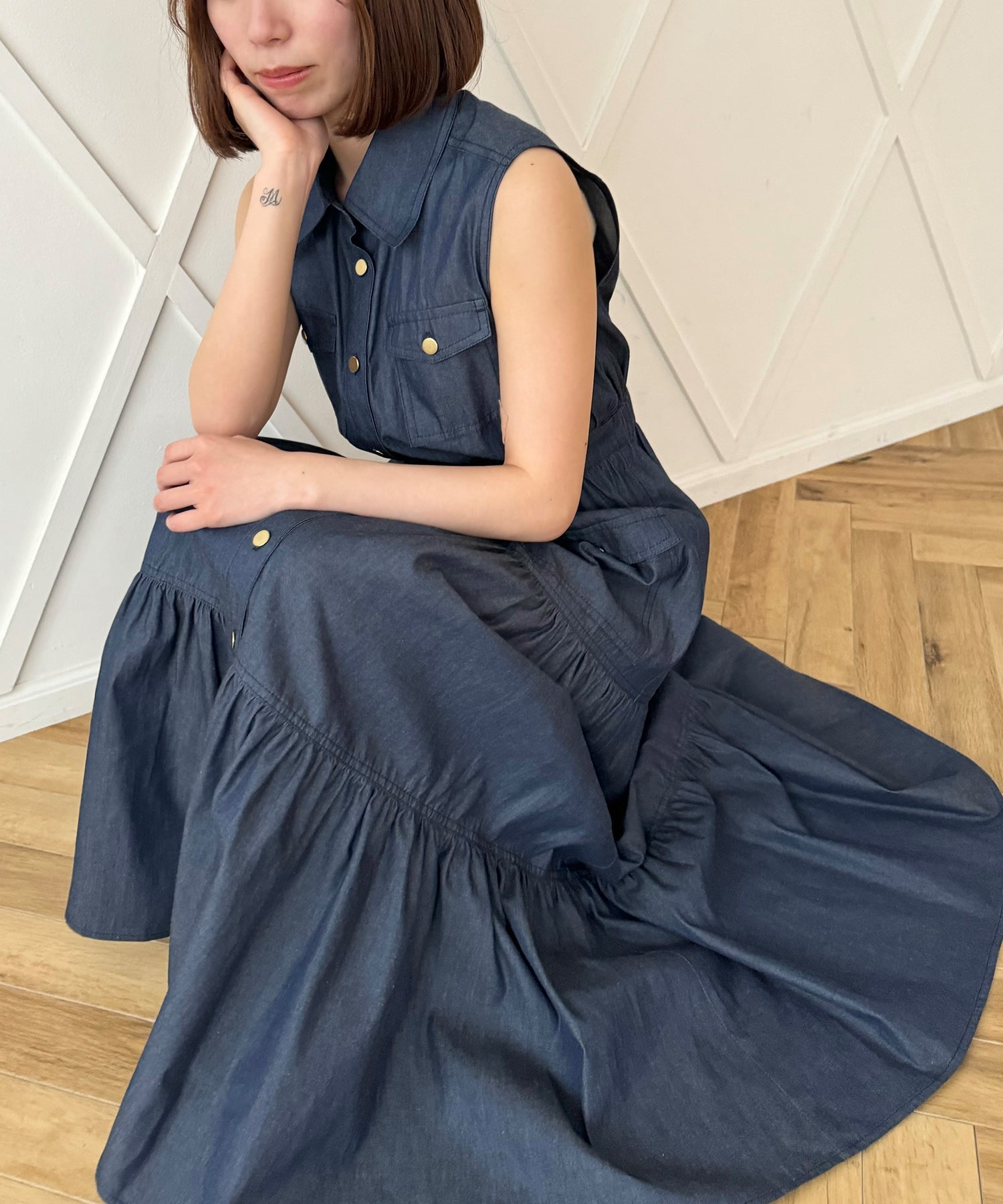 牛仔疊層連身裙