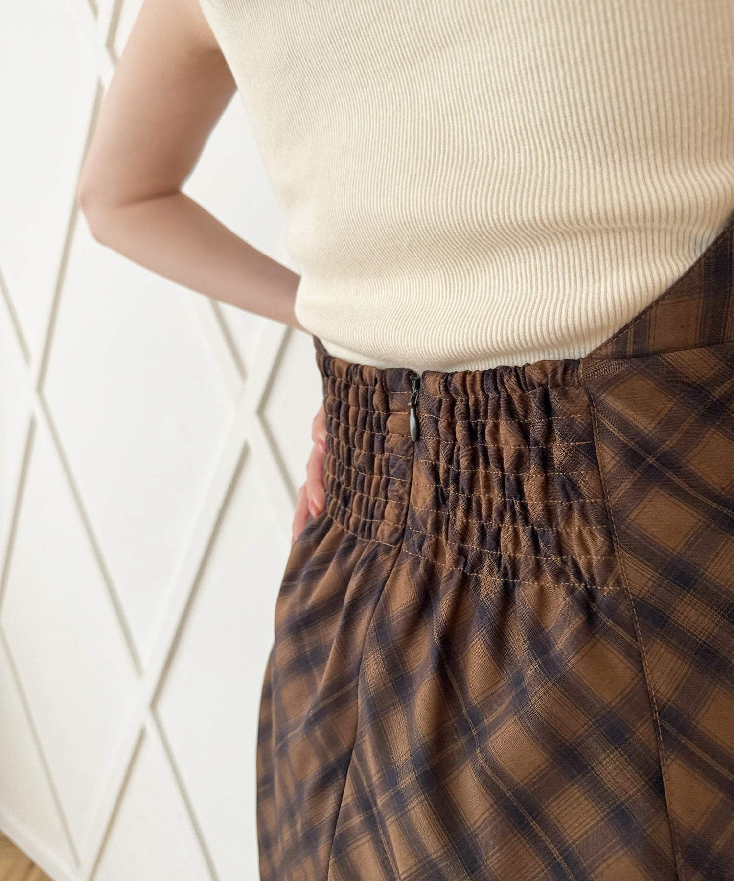 蹩腳格紋吊帶半身裙