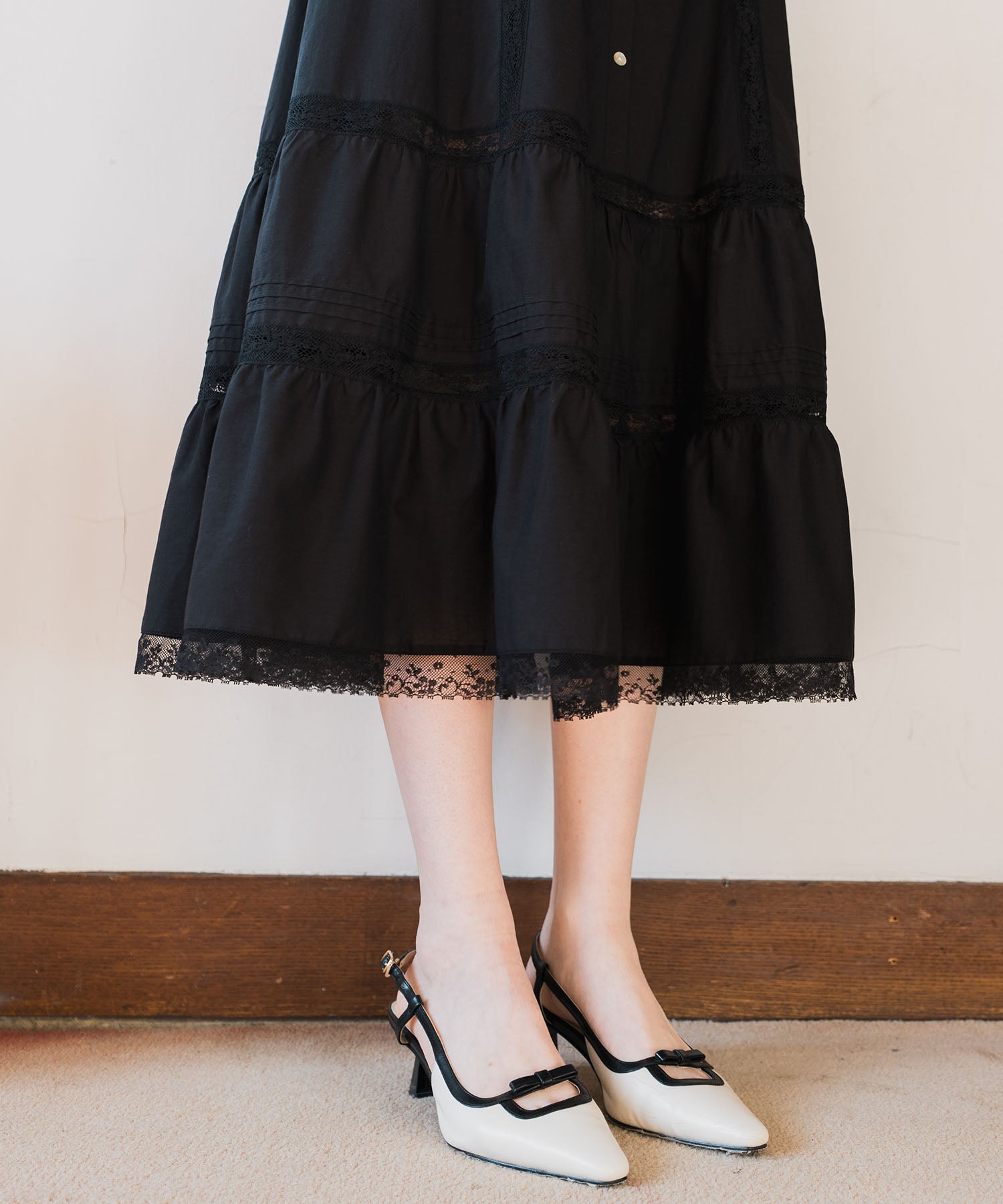 レースミックスフレアワンピース