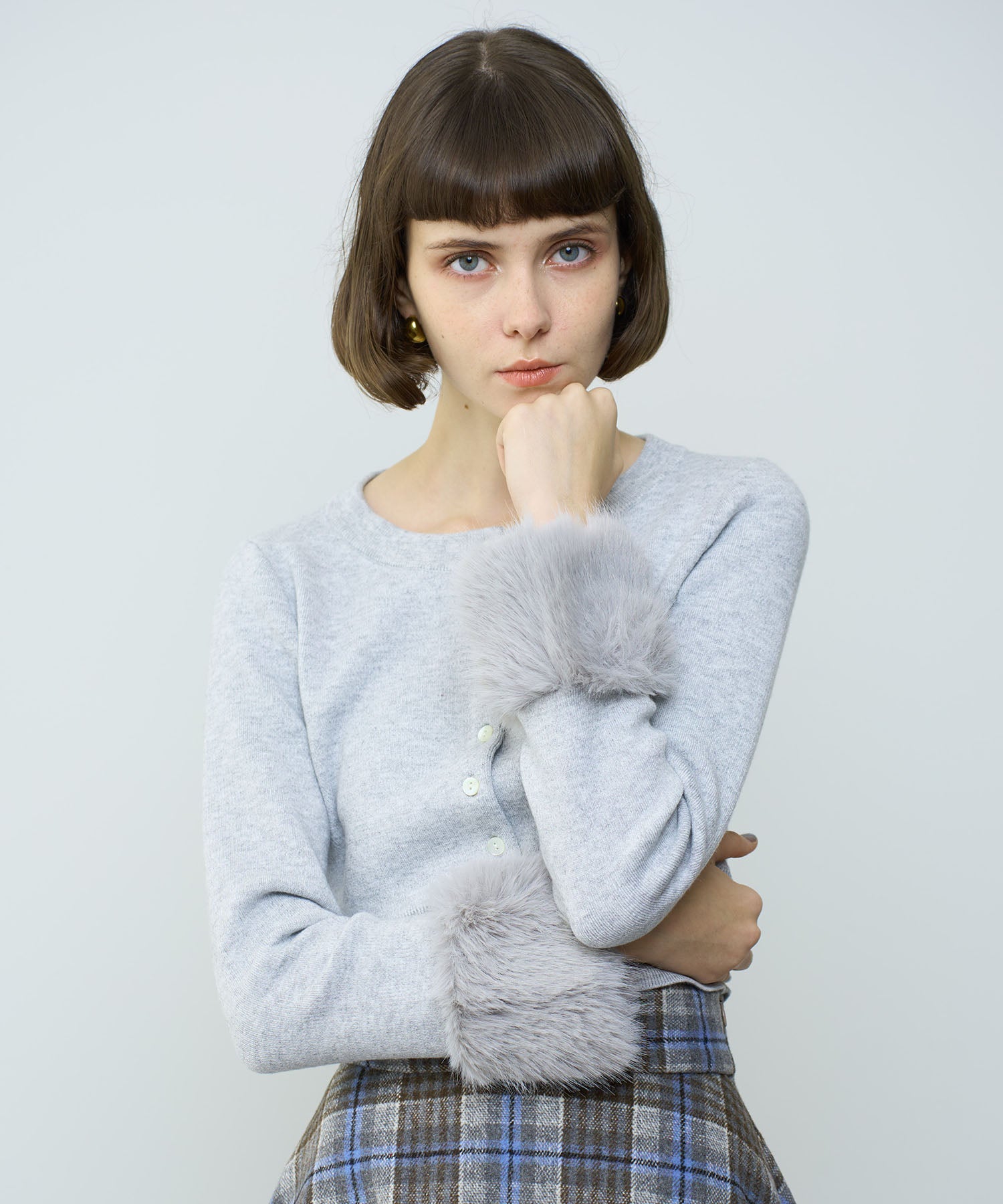 毛皮袖開襟衫