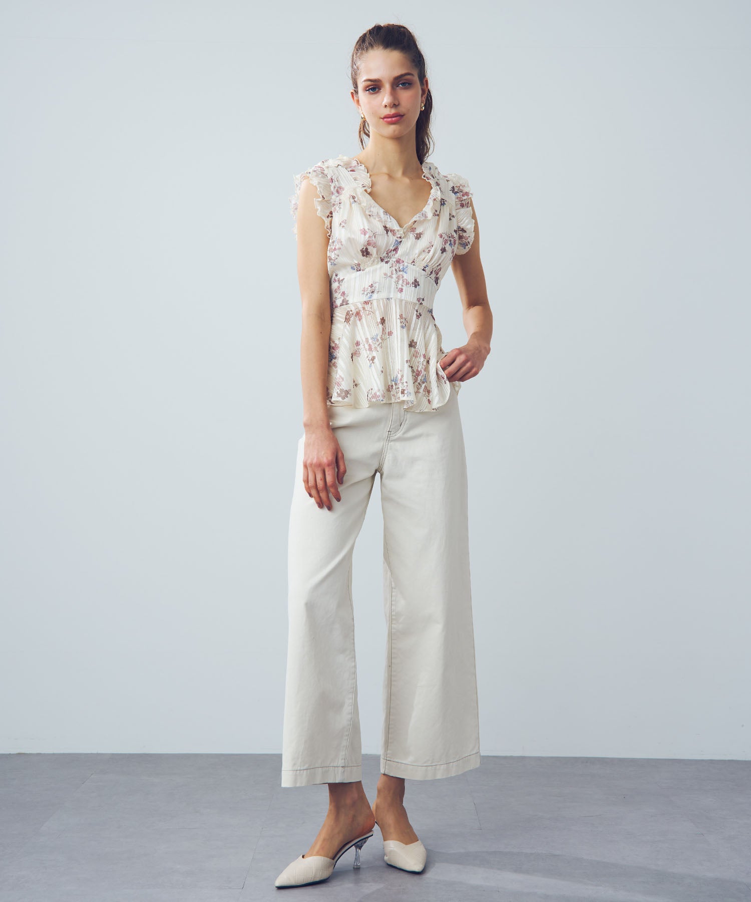 ラメストライプブーケブラウス