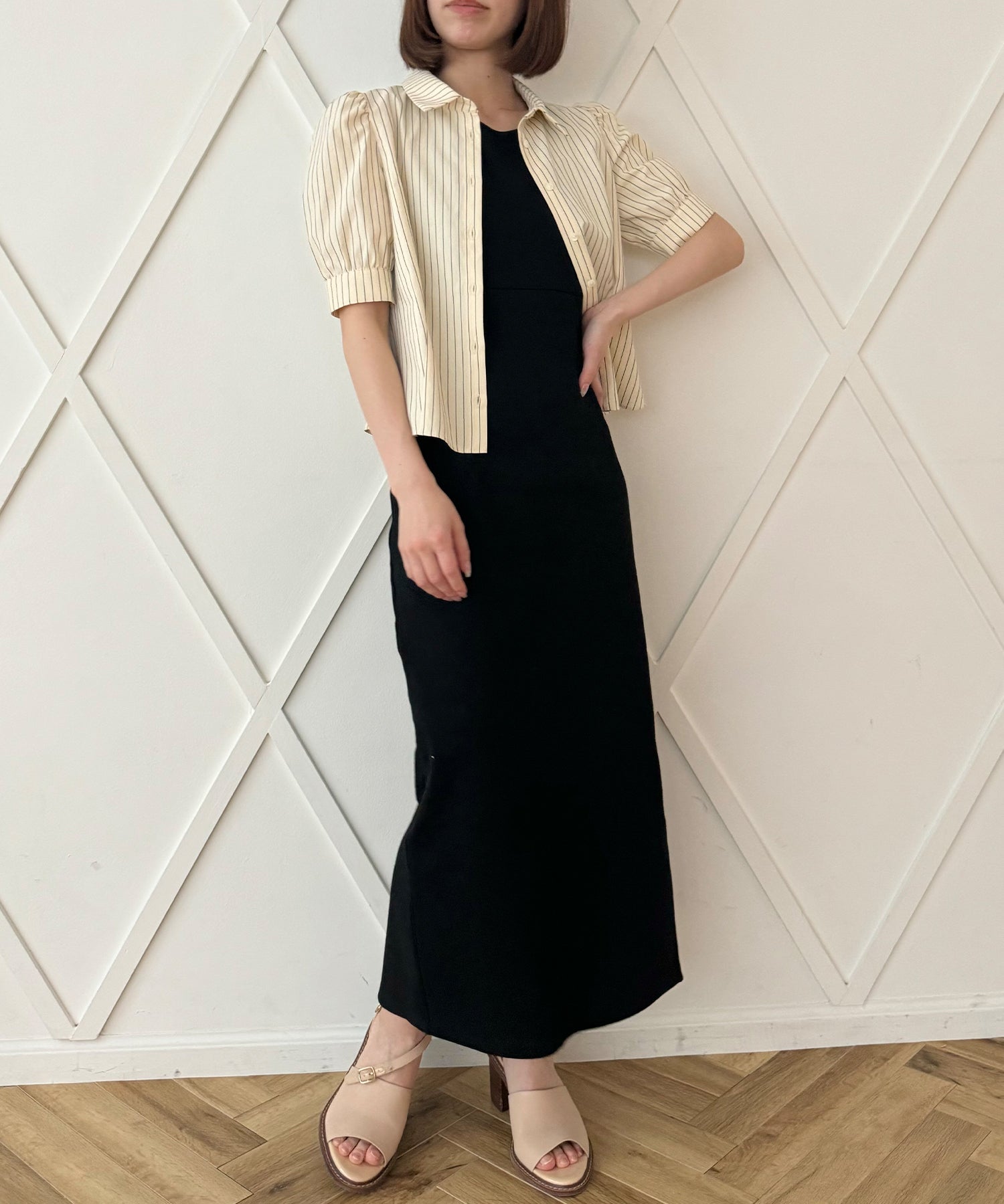 圓點緊身胸衣羅紋連身裙