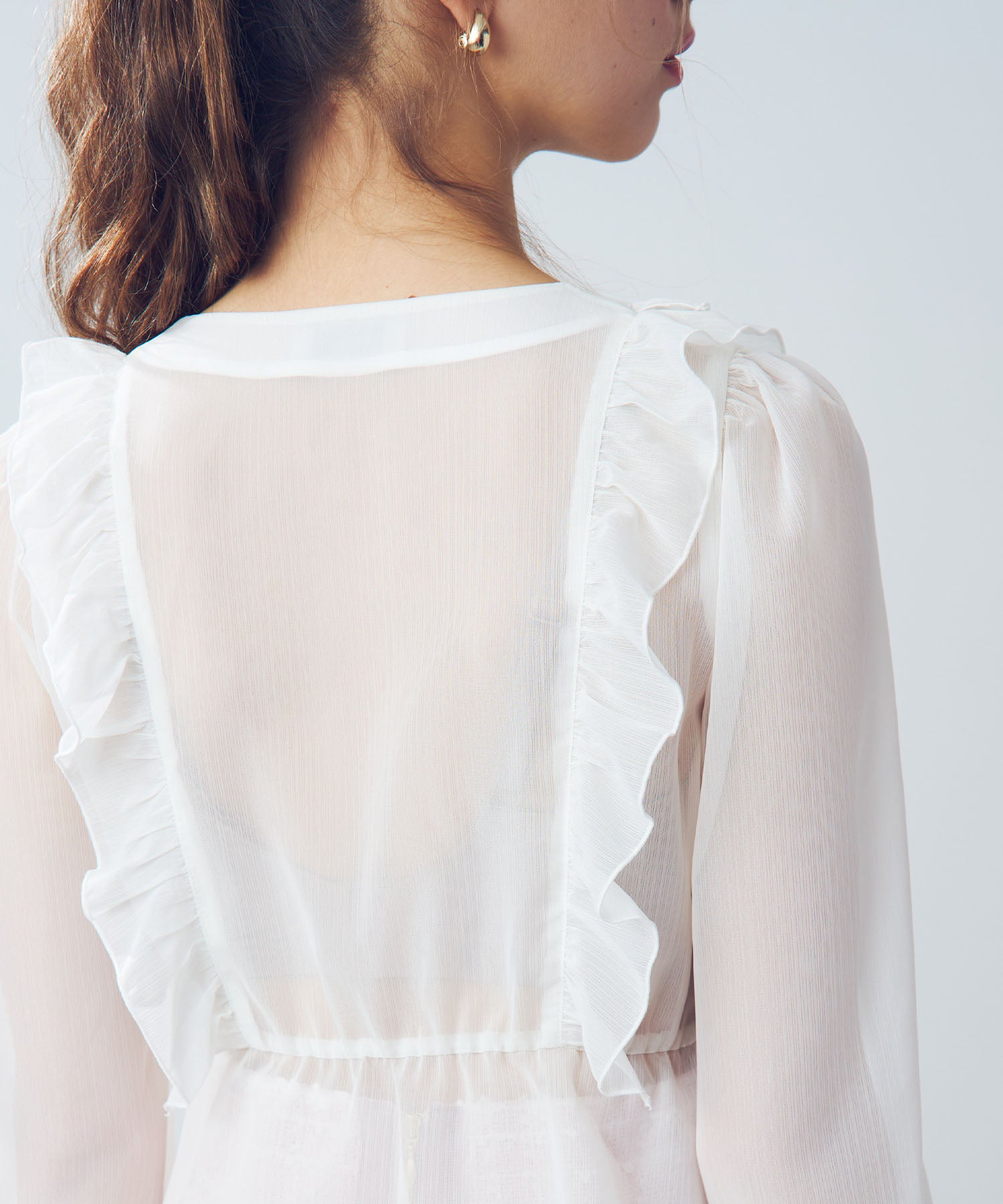 【預訂】金銀絲條紋荷葉邊襯衫