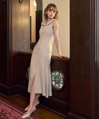 ドビーチェックセーラーカラーワンピース