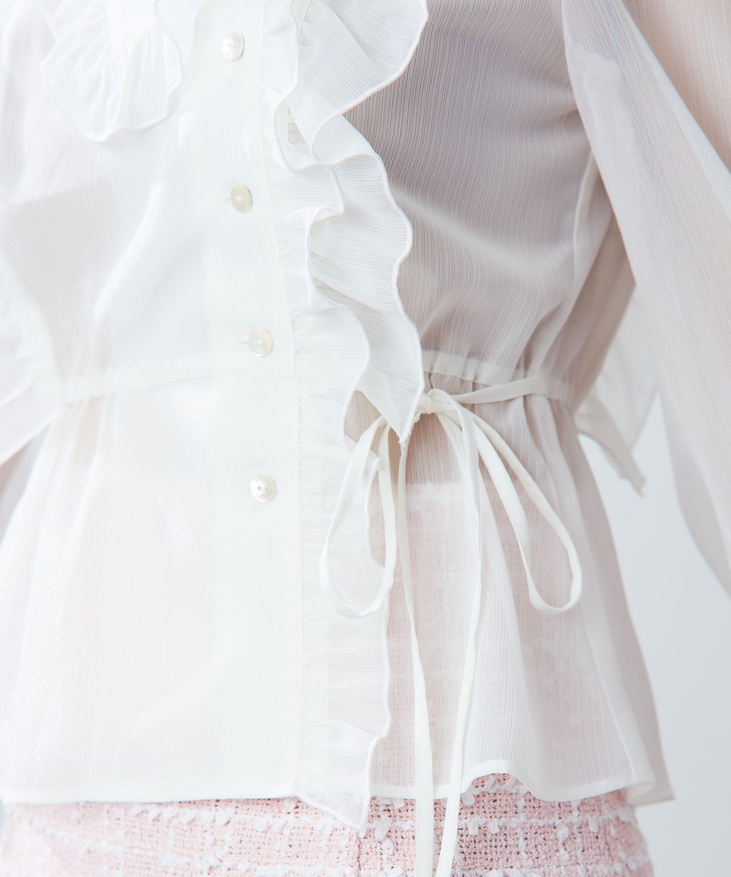 【預訂】金銀絲條紋荷葉邊襯衫