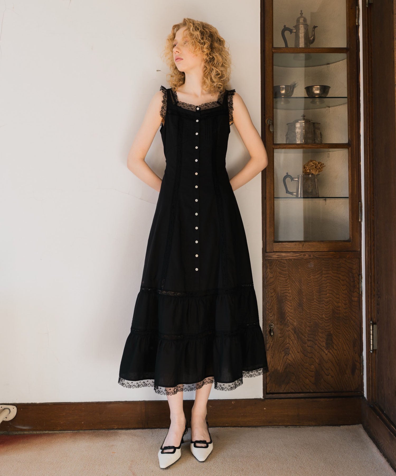 レースミックスフレアワンピース