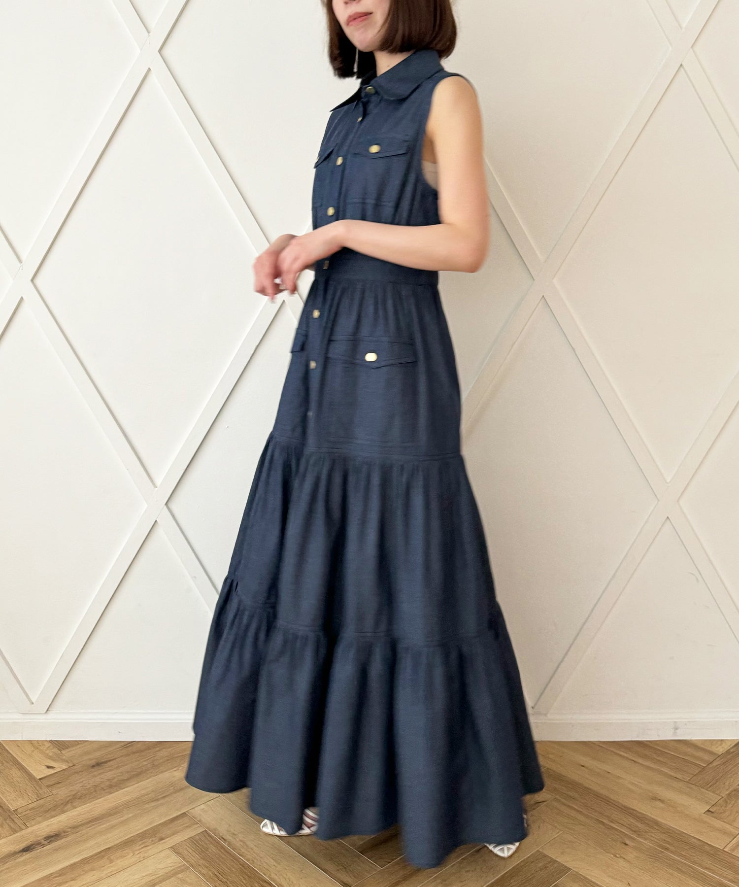 牛仔疊層連身裙