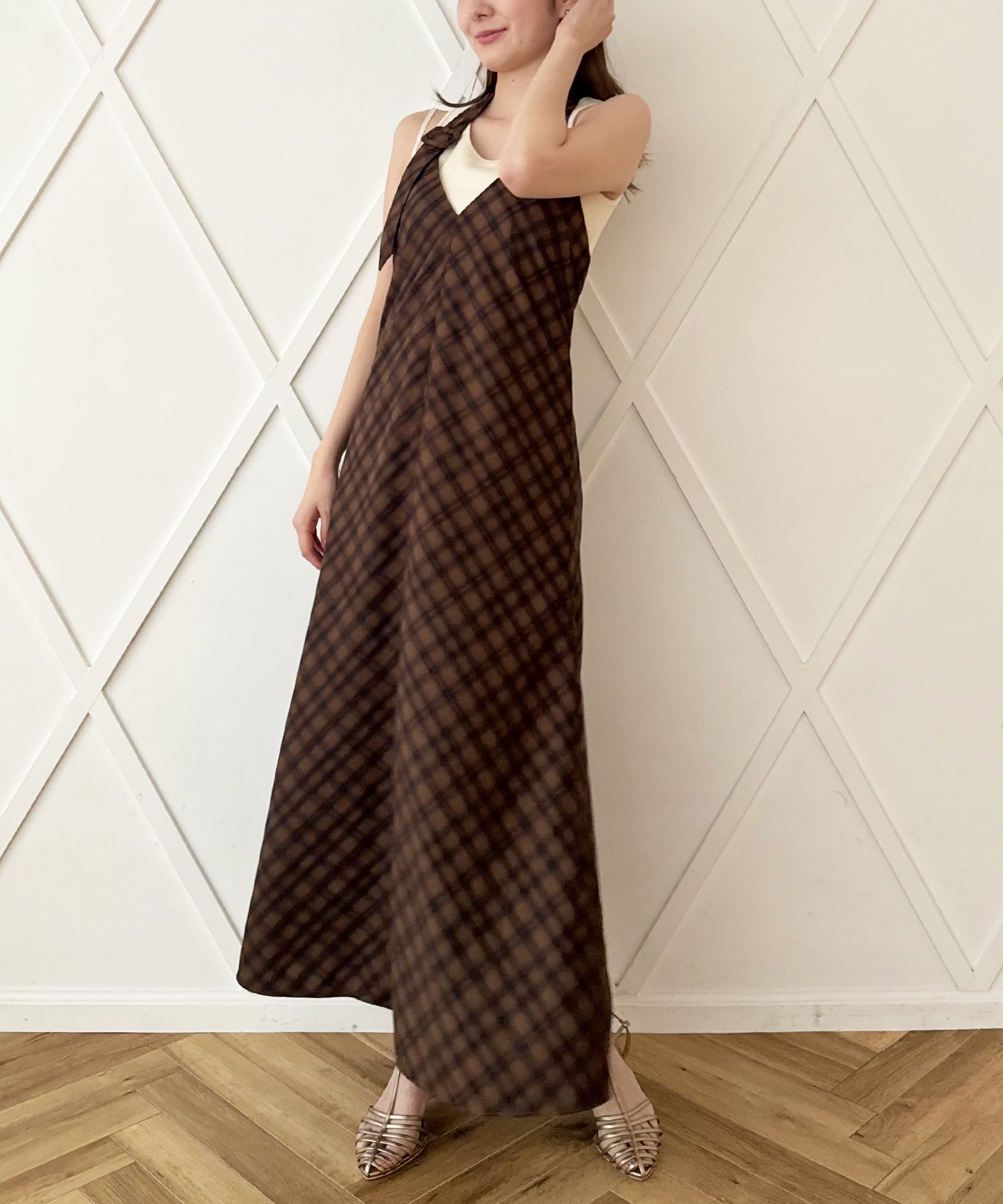 蹩腳格紋吊帶半身裙