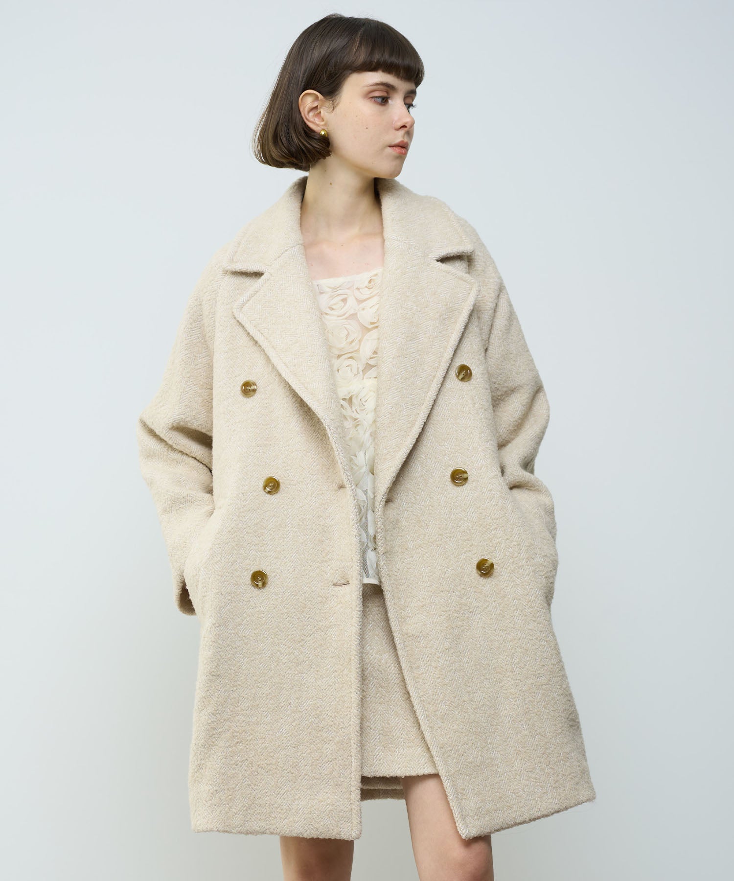 人字紋 W 扣款大衣