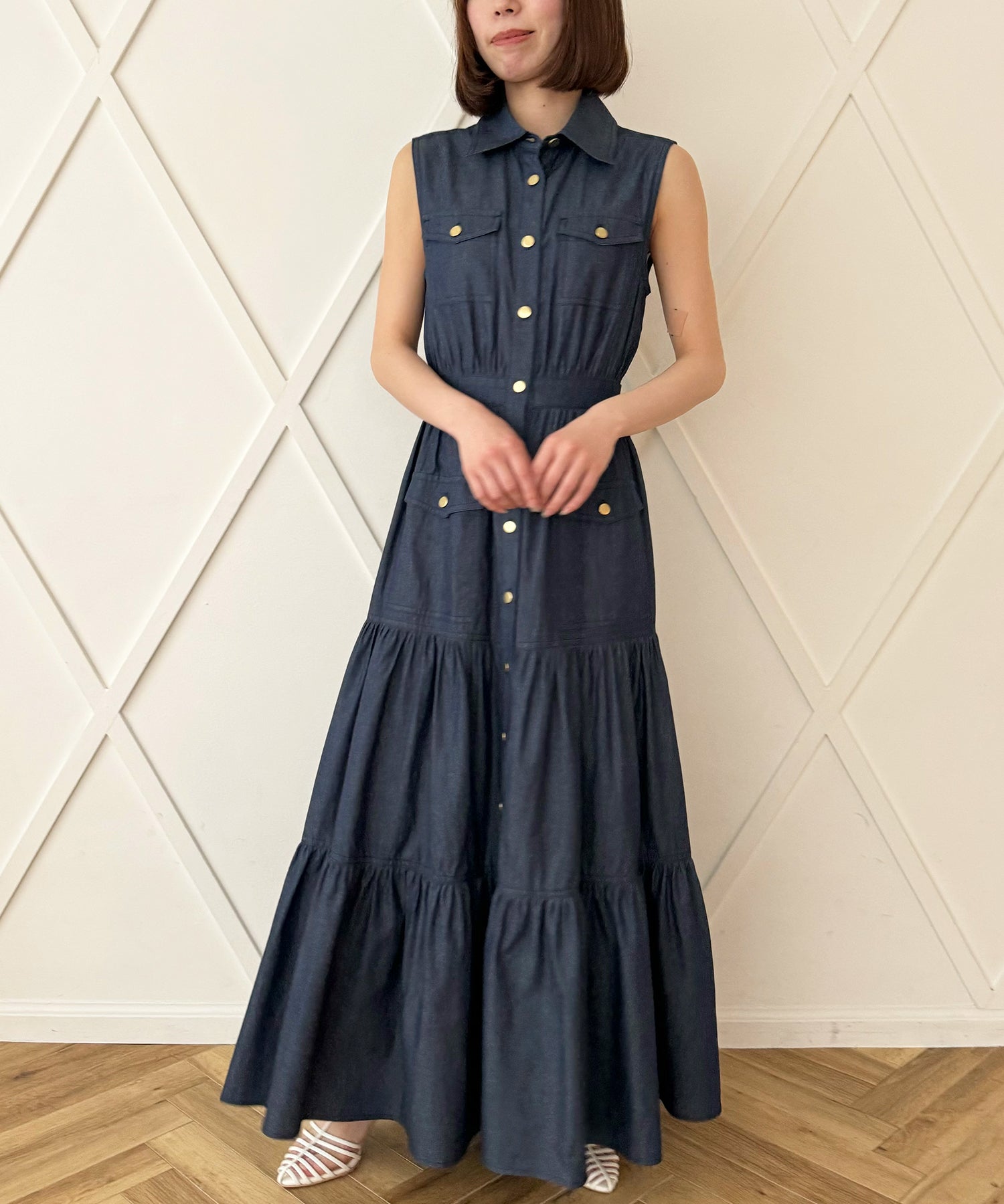 牛仔疊層連身裙