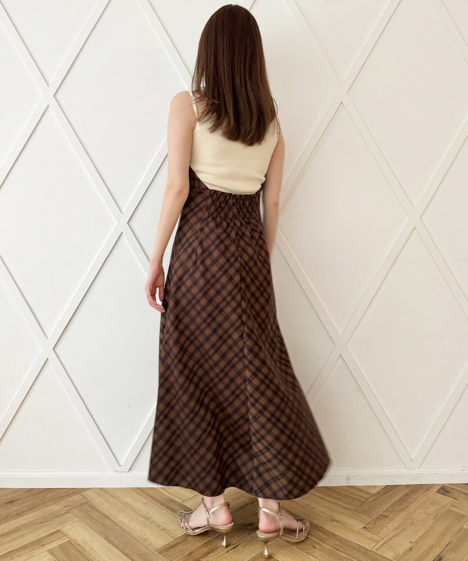 蹩腳格紋吊帶半身裙