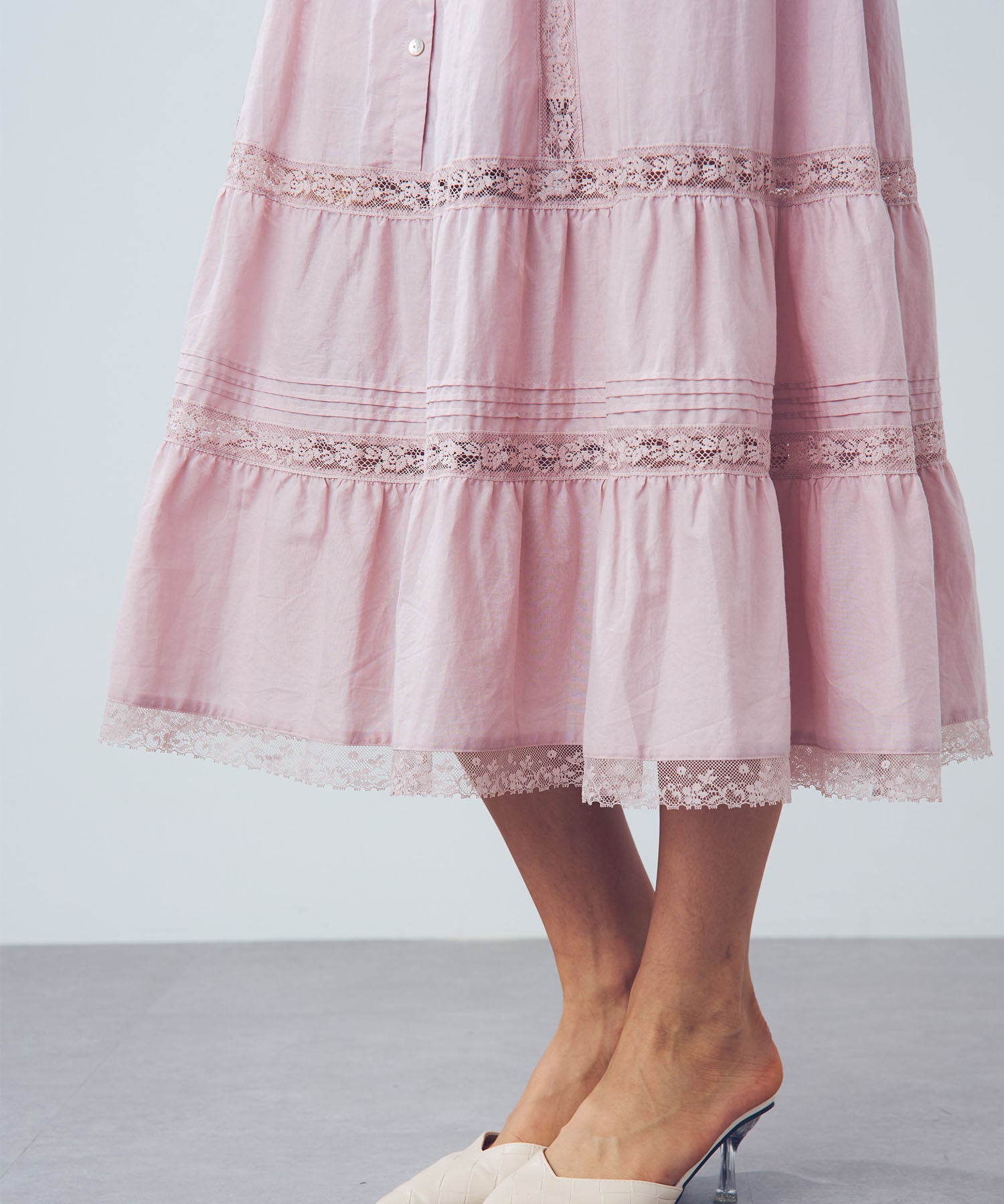 レースミックスフレアワンピース