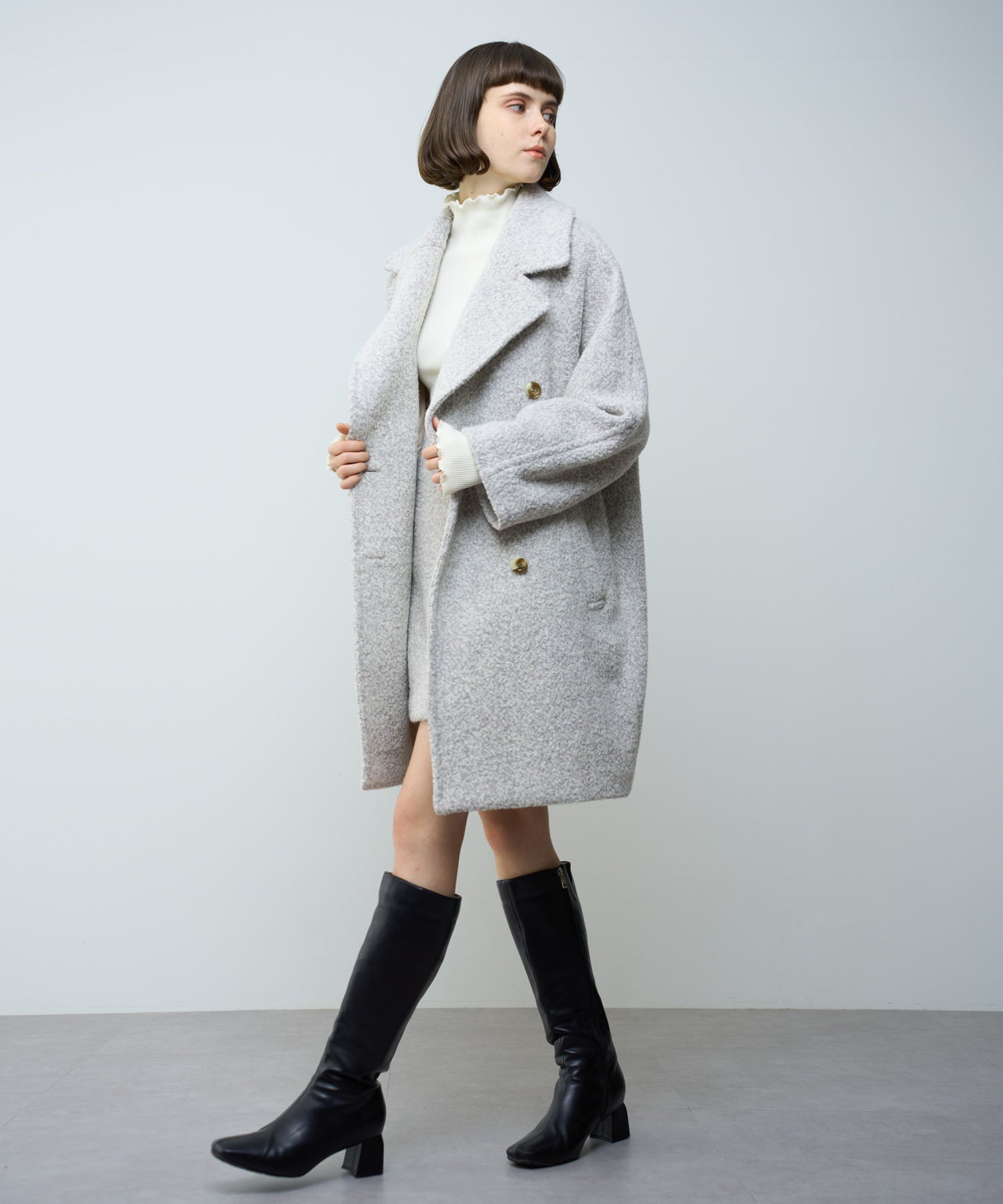 人字紋 W 扣款大衣