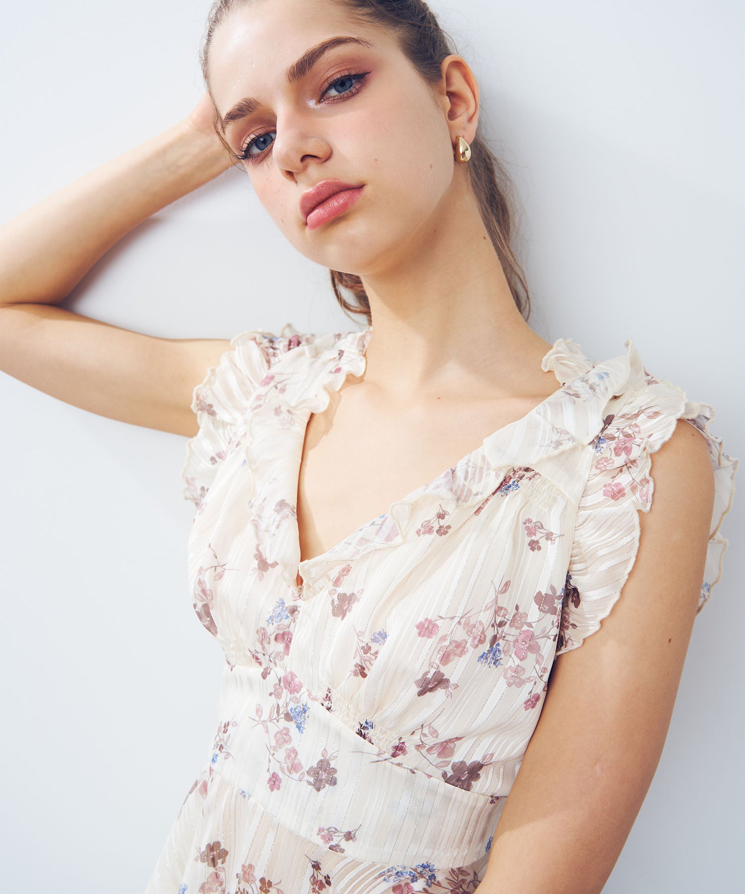 ラメストライプブーケブラウス