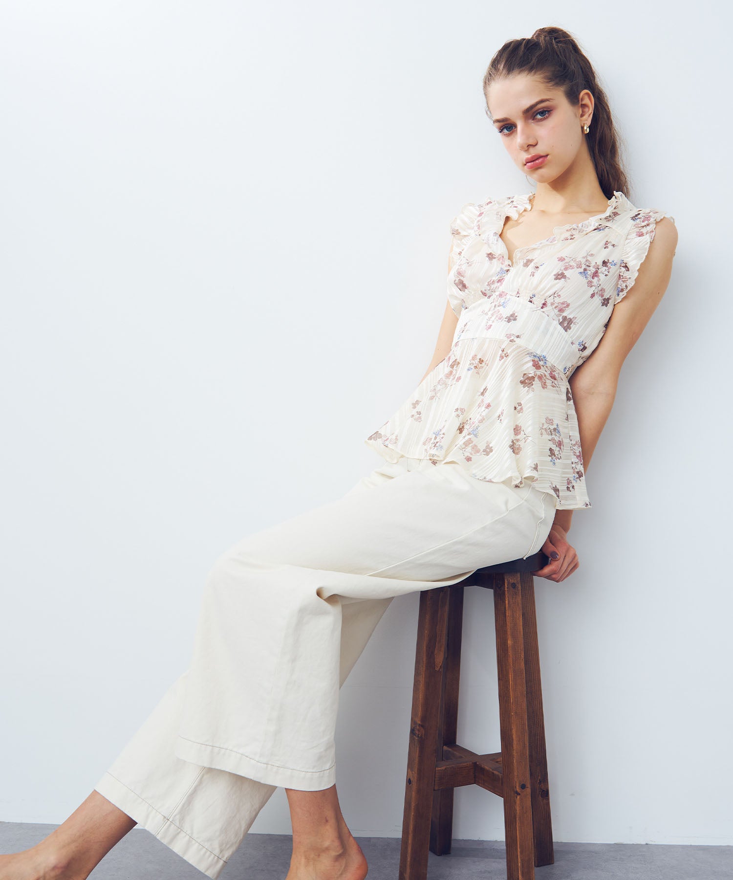 ラメストライプブーケブラウス