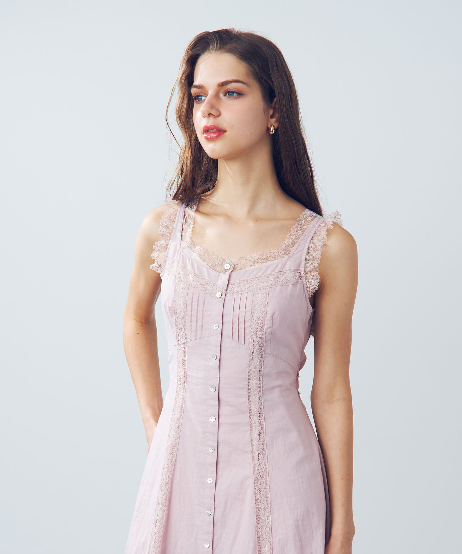 レースミックスフレアワンピース