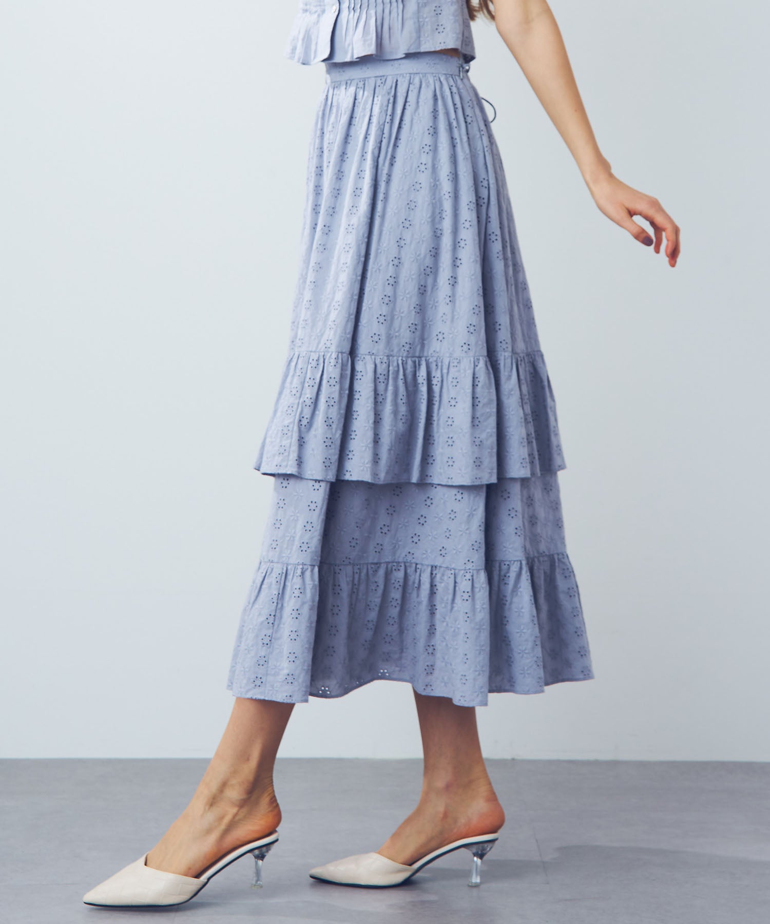 【預訂】純棉蕾絲縮褶半身裙