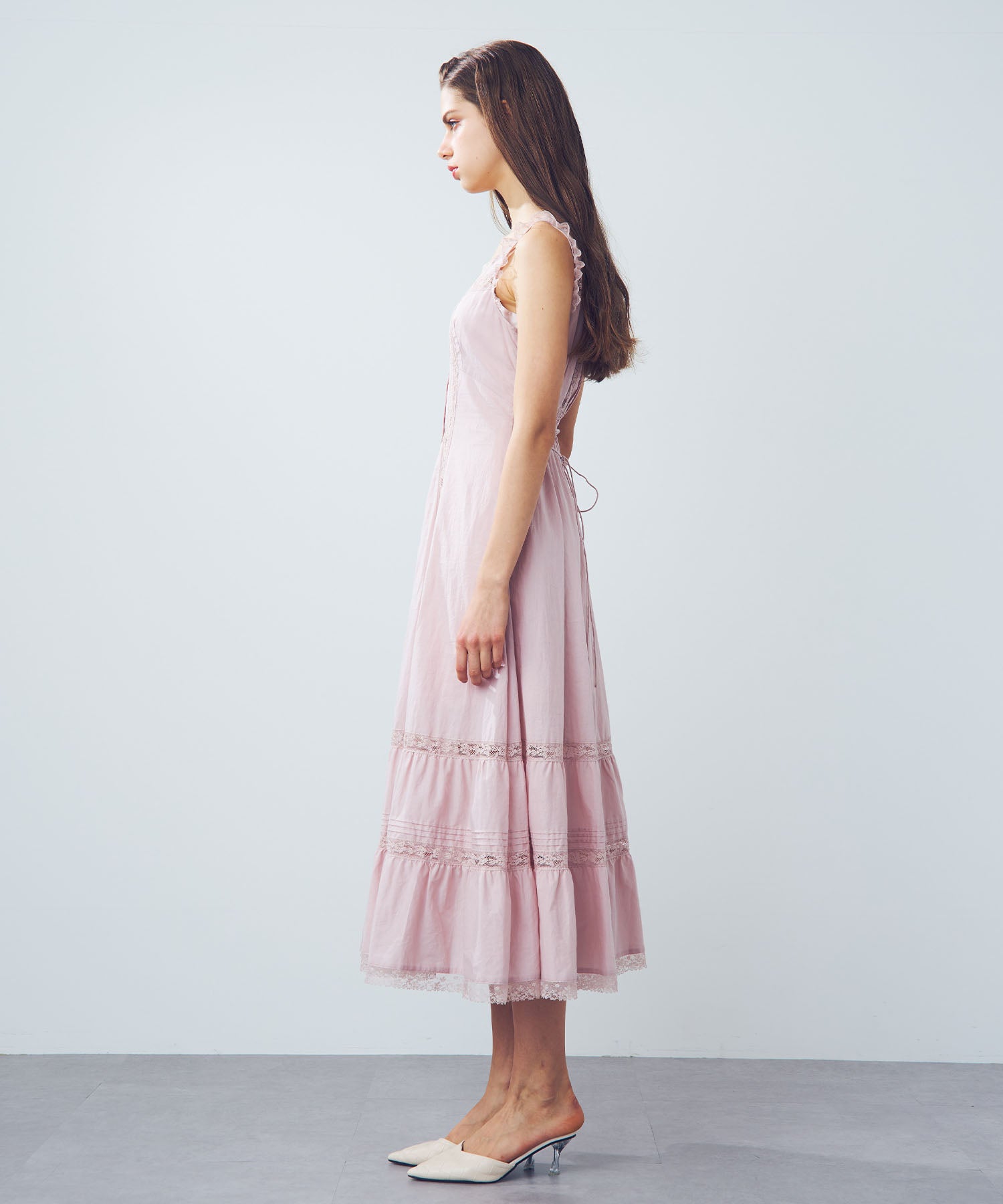 レースミックスフレアワンピース