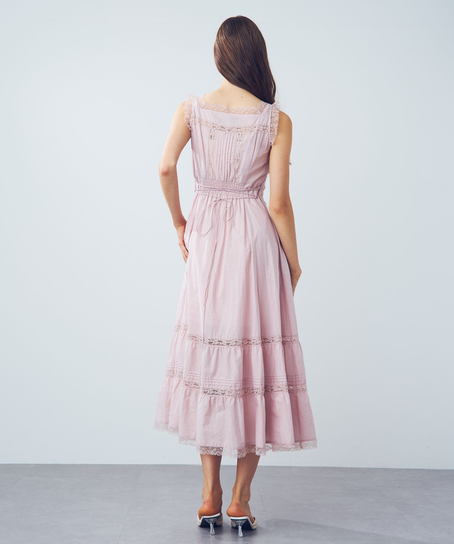 レースミックスフレアワンピース