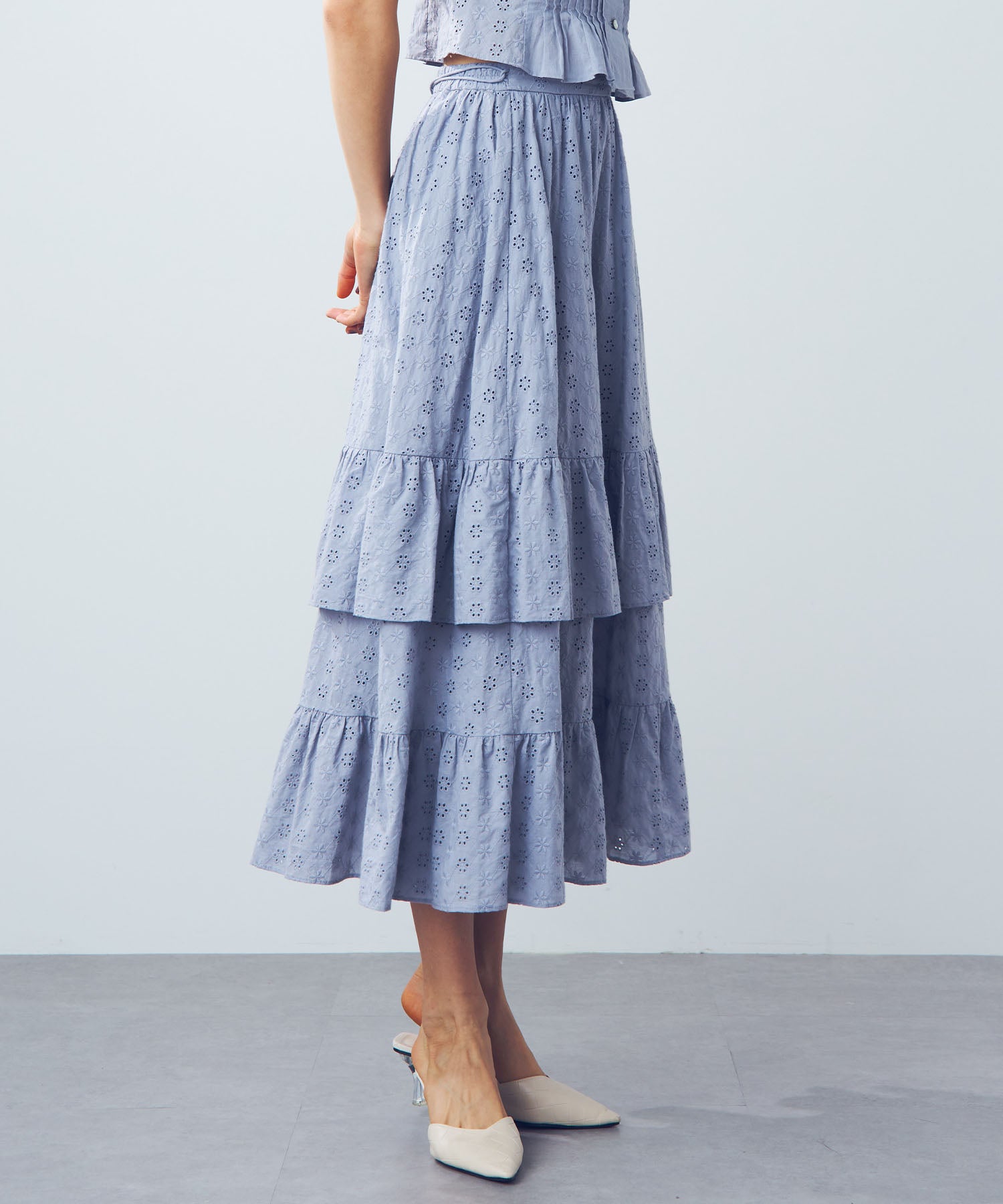 【預訂】純棉蕾絲縮褶半身裙