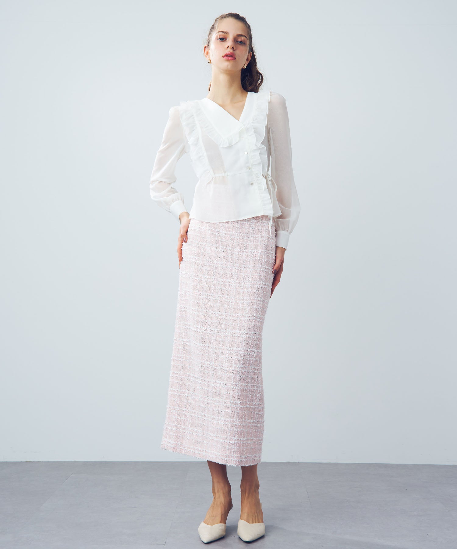 【預訂】金銀絲條紋荷葉邊襯衫