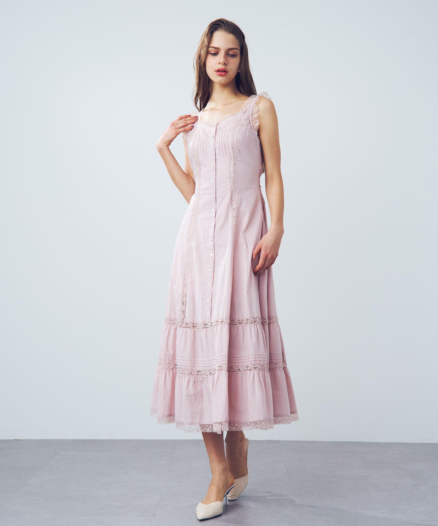 レースミックスフレアワンピース