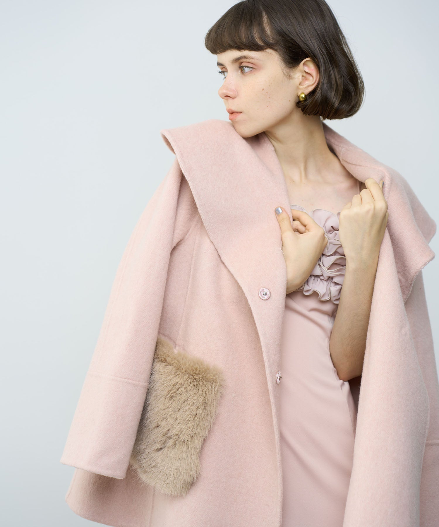 毛皮口袋喇叭外套