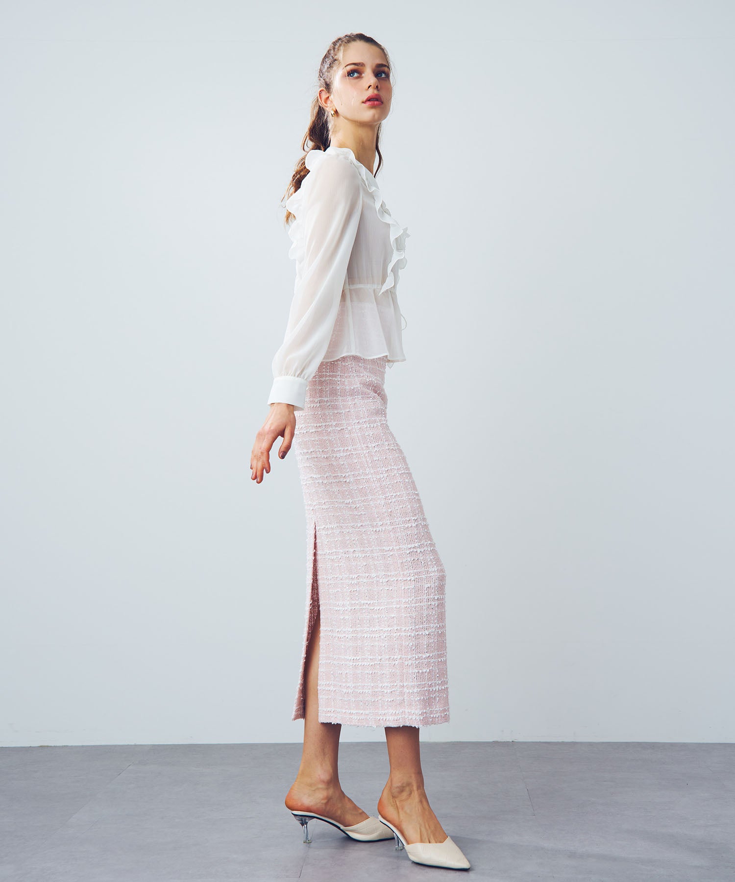 【預訂】金銀絲條紋荷葉邊襯衫