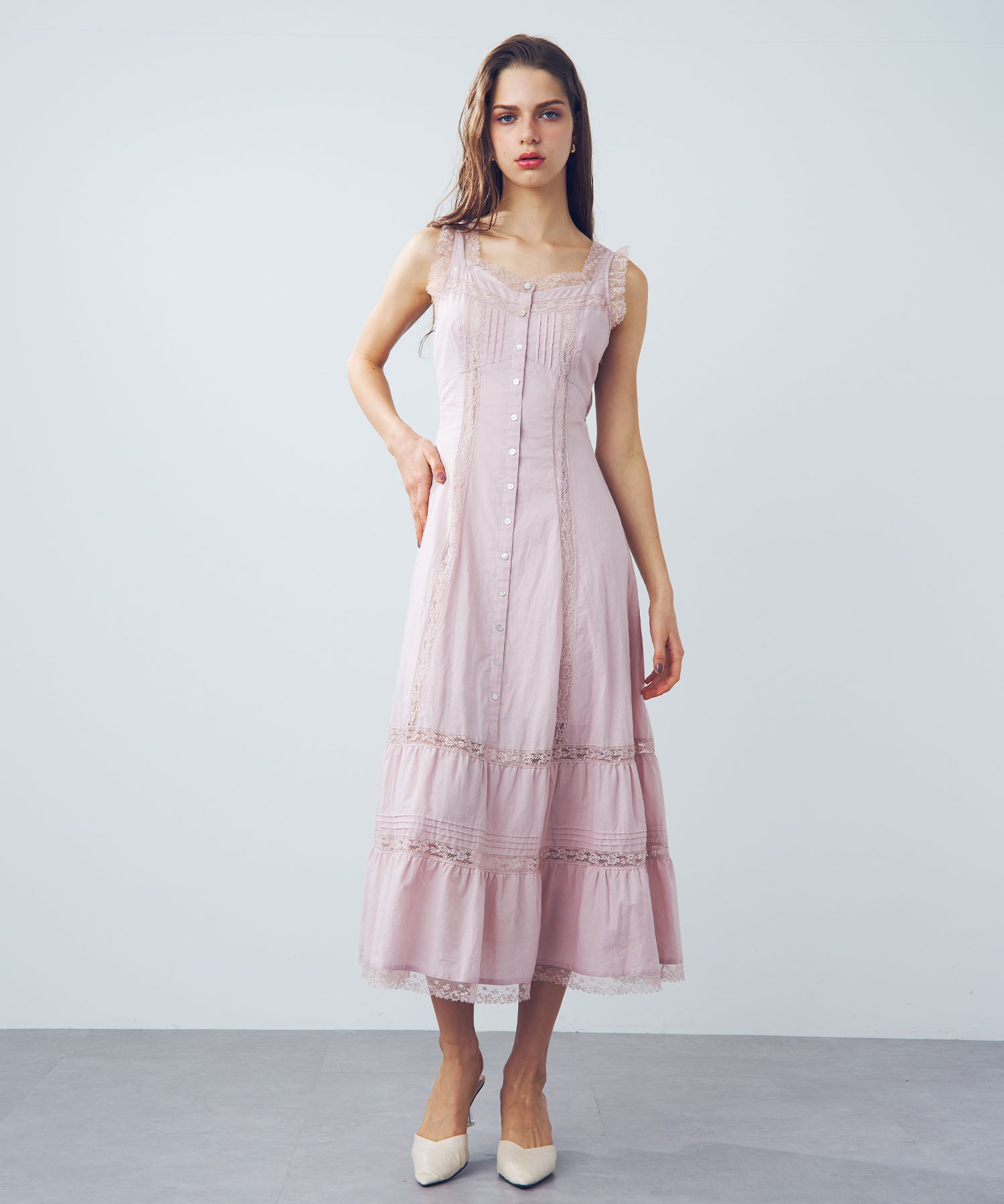 レースミックスフレアワンピース