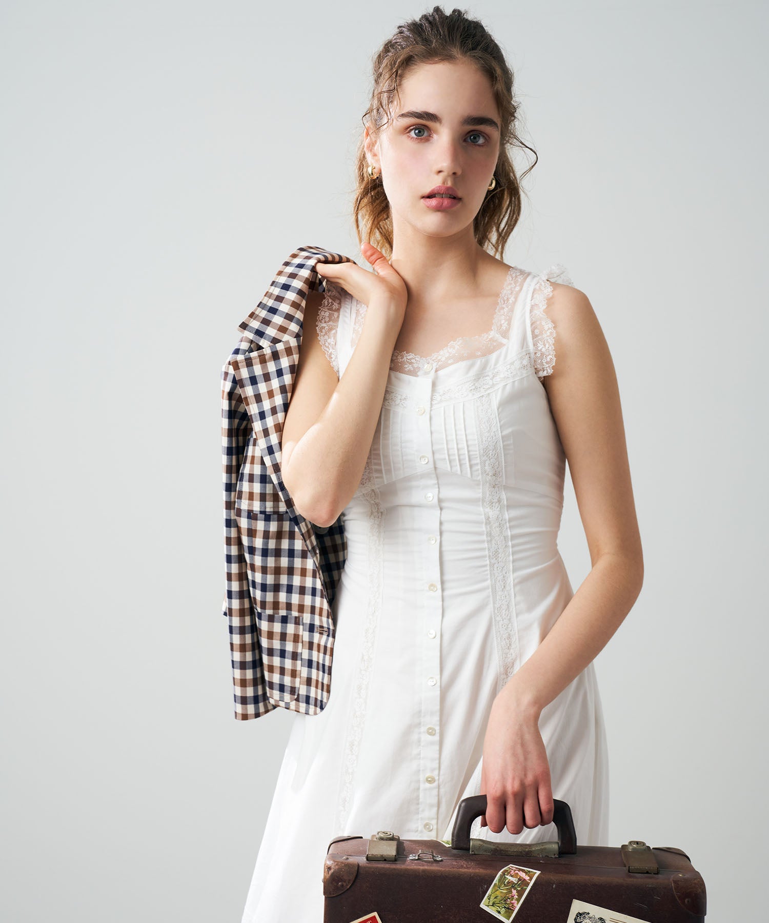 レースミックスフレアワンピース