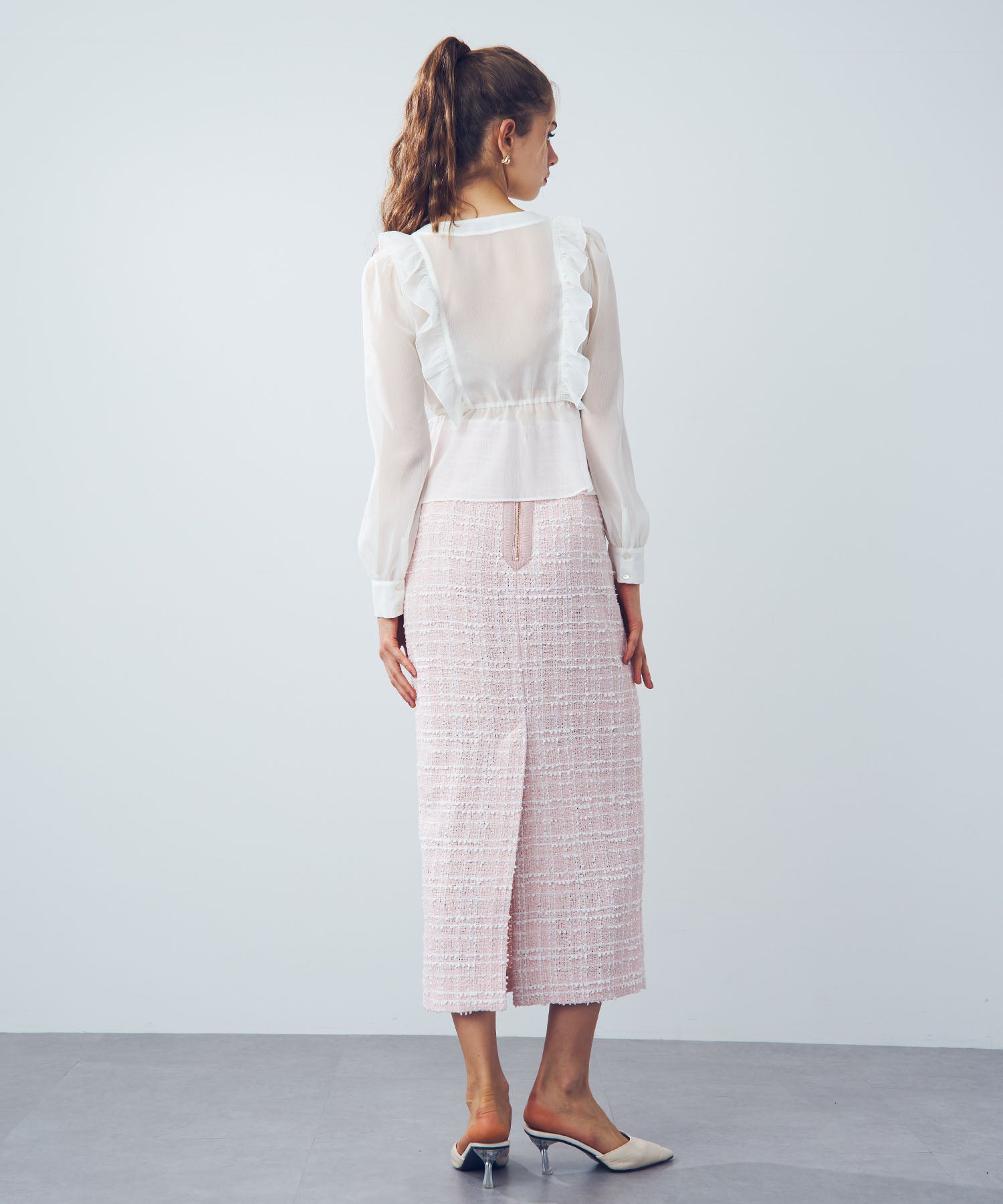 【預訂】金銀絲條紋荷葉邊襯衫