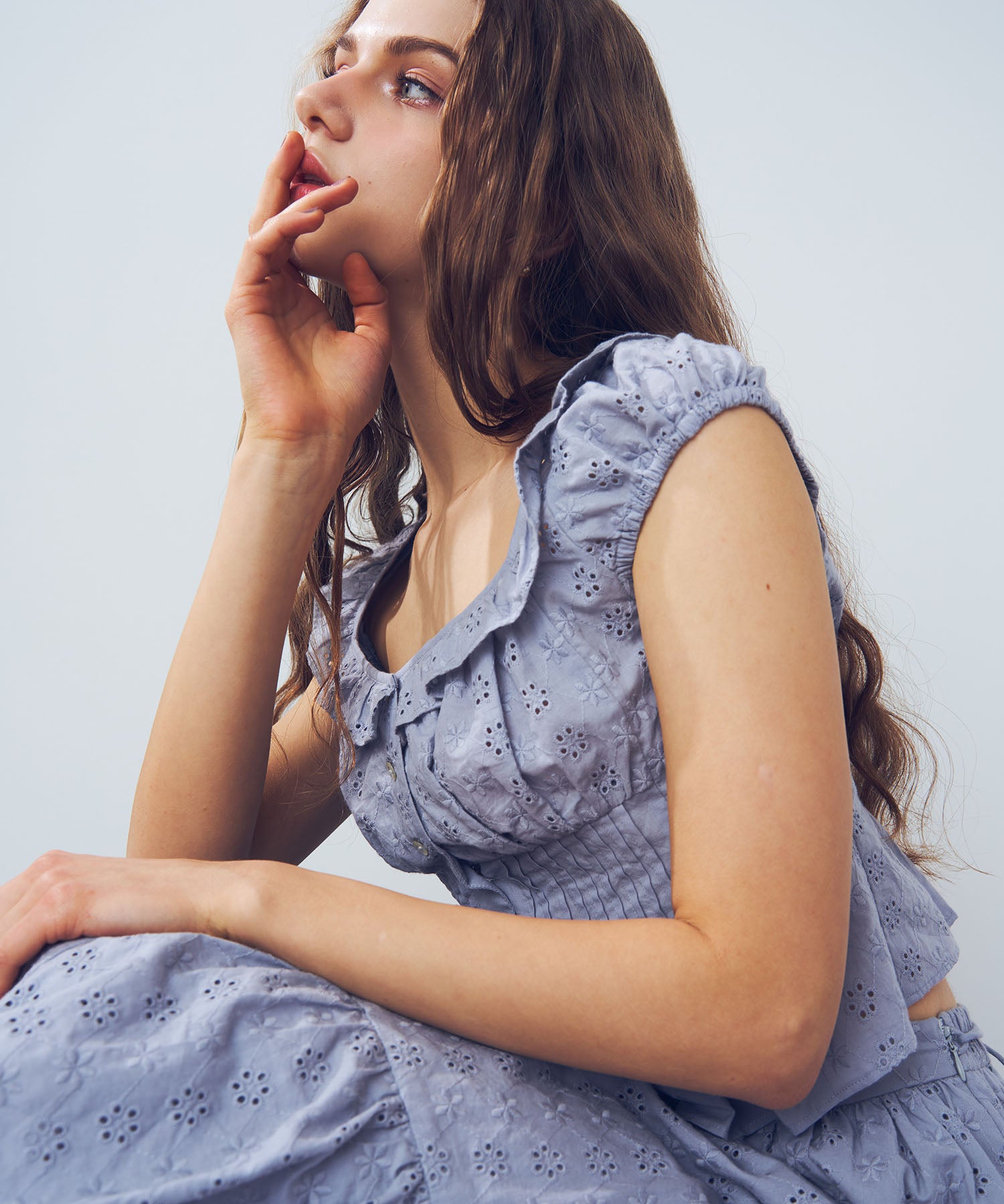 【預訂】純棉蕾絲縮褶半身裙