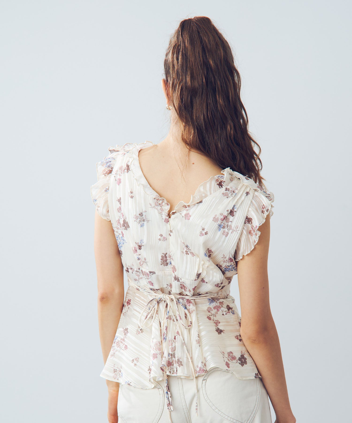 ラメストライプブーケブラウス