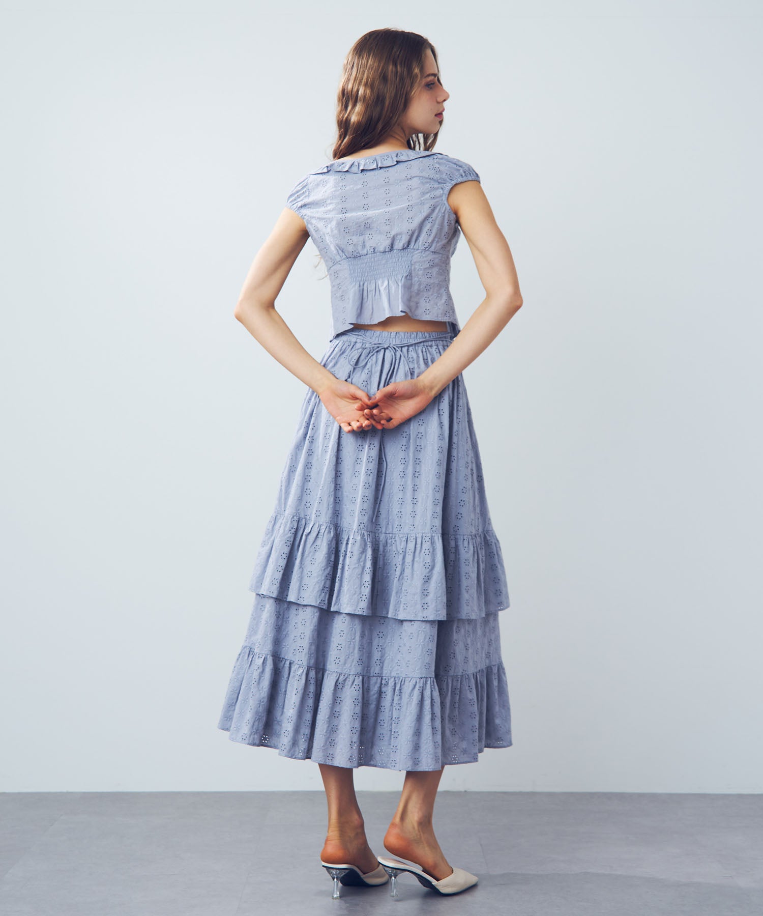 【預訂】純棉蕾絲縮褶半身裙