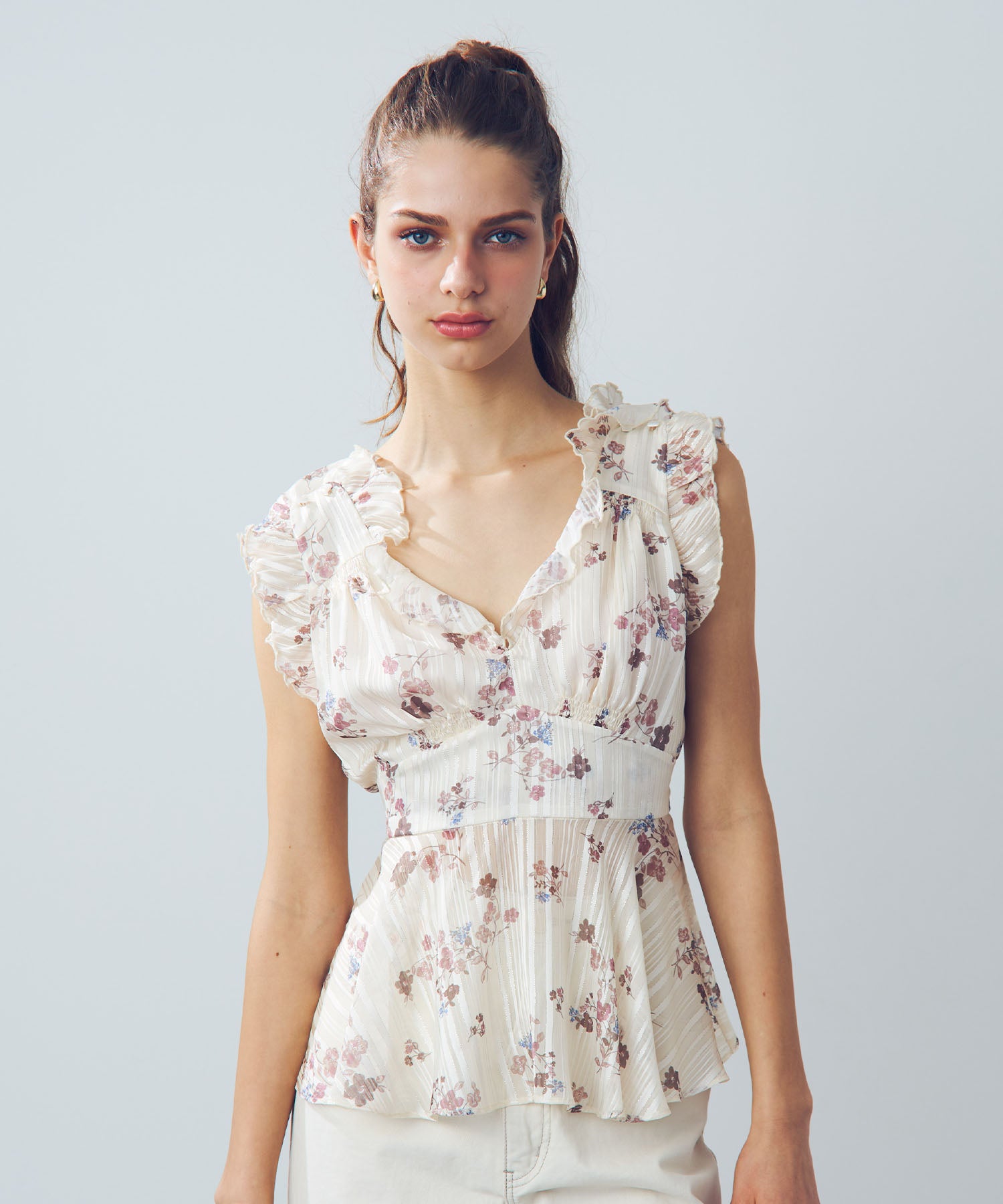 ラメストライプブーケブラウス