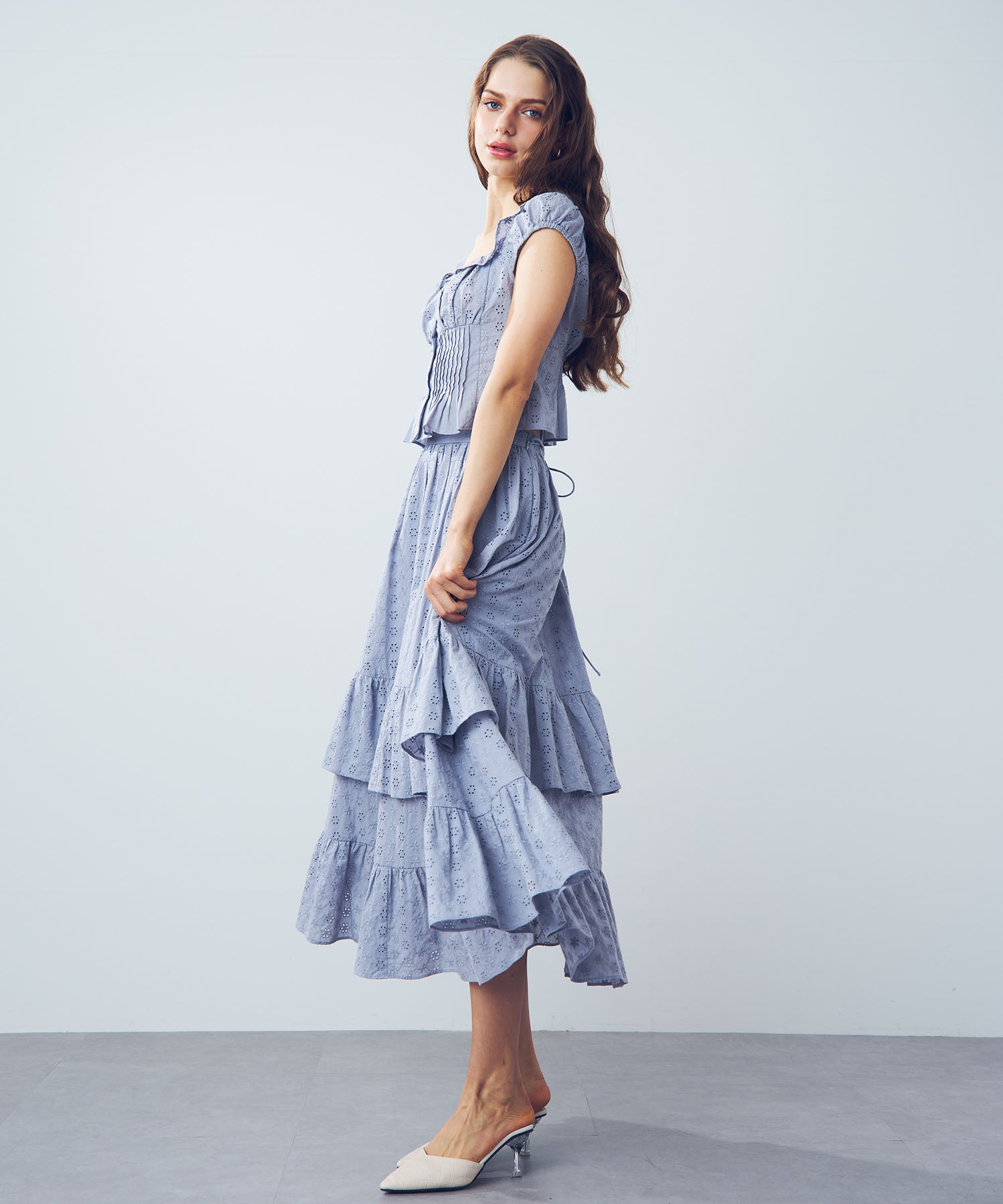 【預訂】純棉蕾絲縮褶半身裙