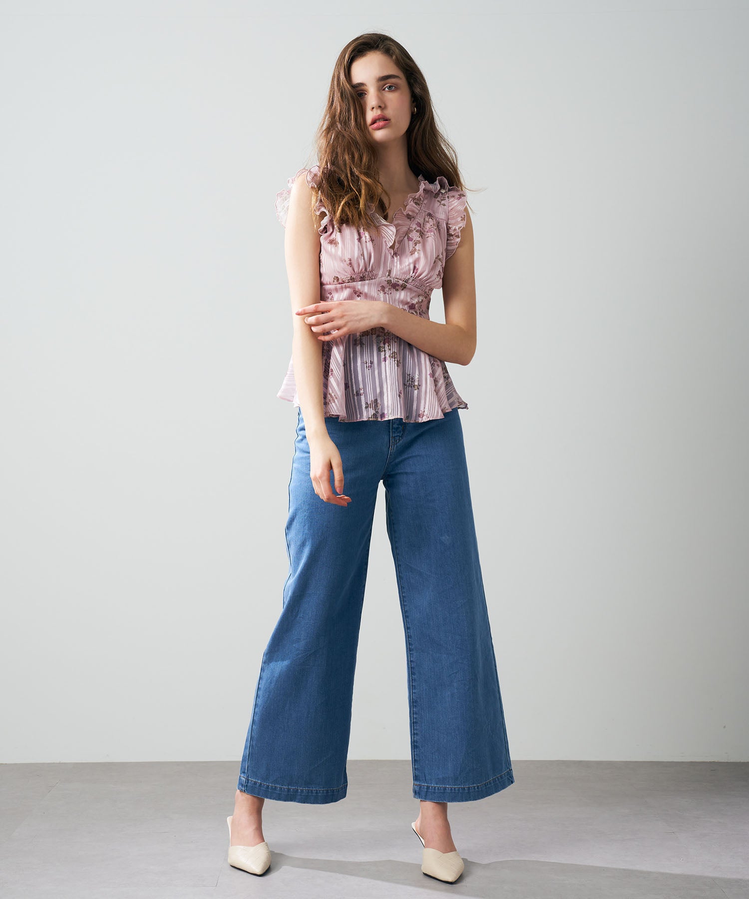 ラメストライプブーケブラウス