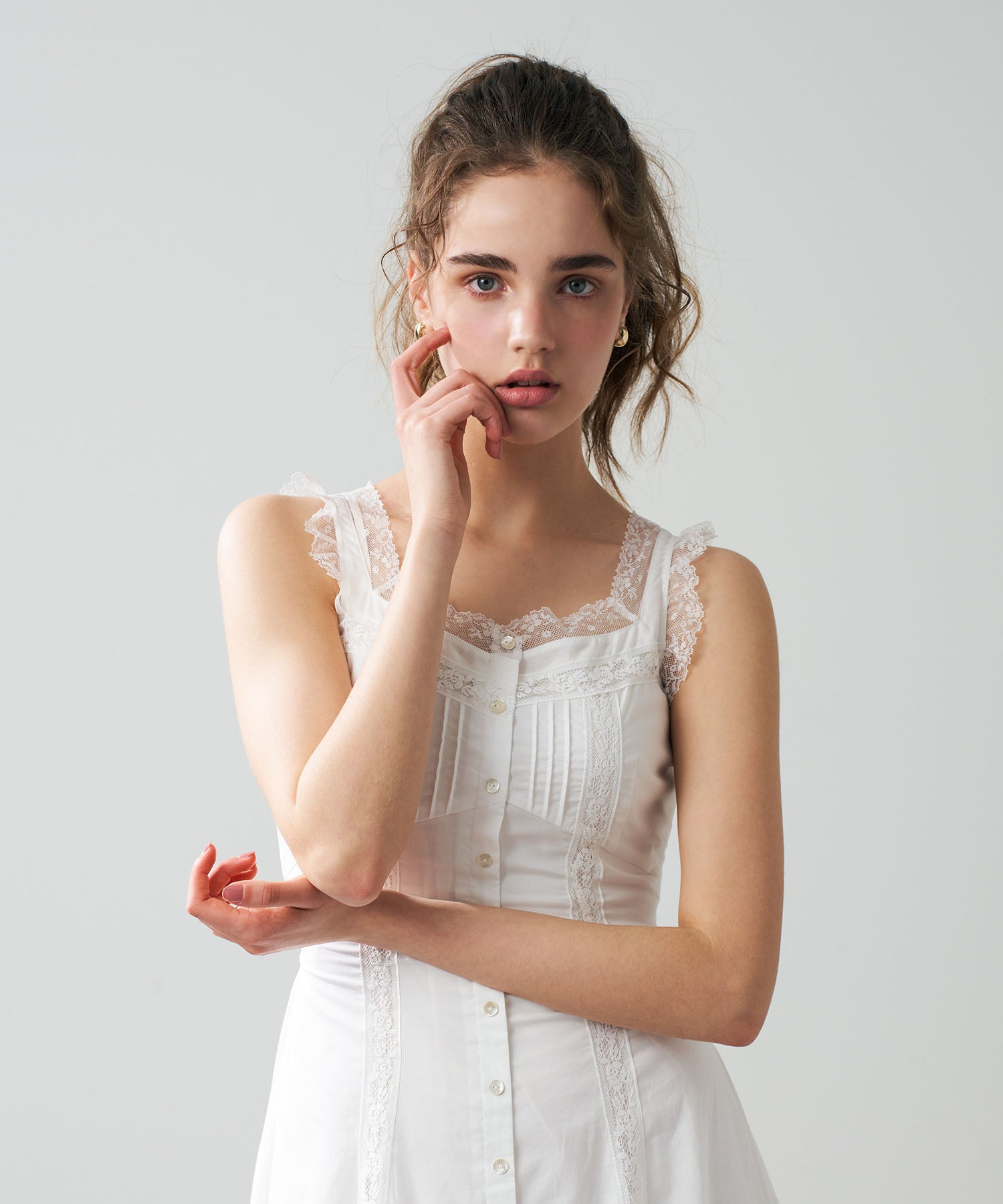 レースミックスフレアワンピース