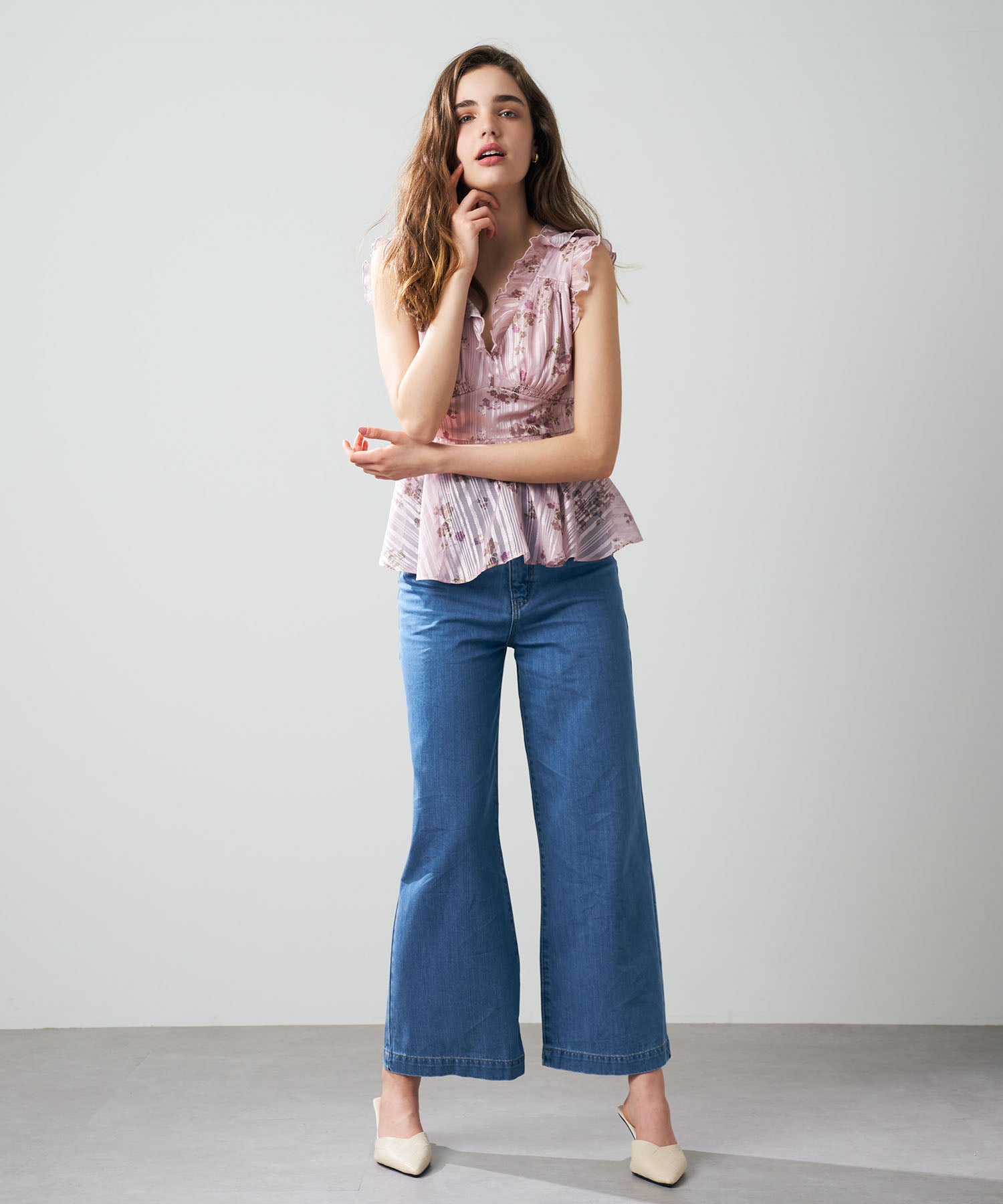 ラメストライプブーケブラウス