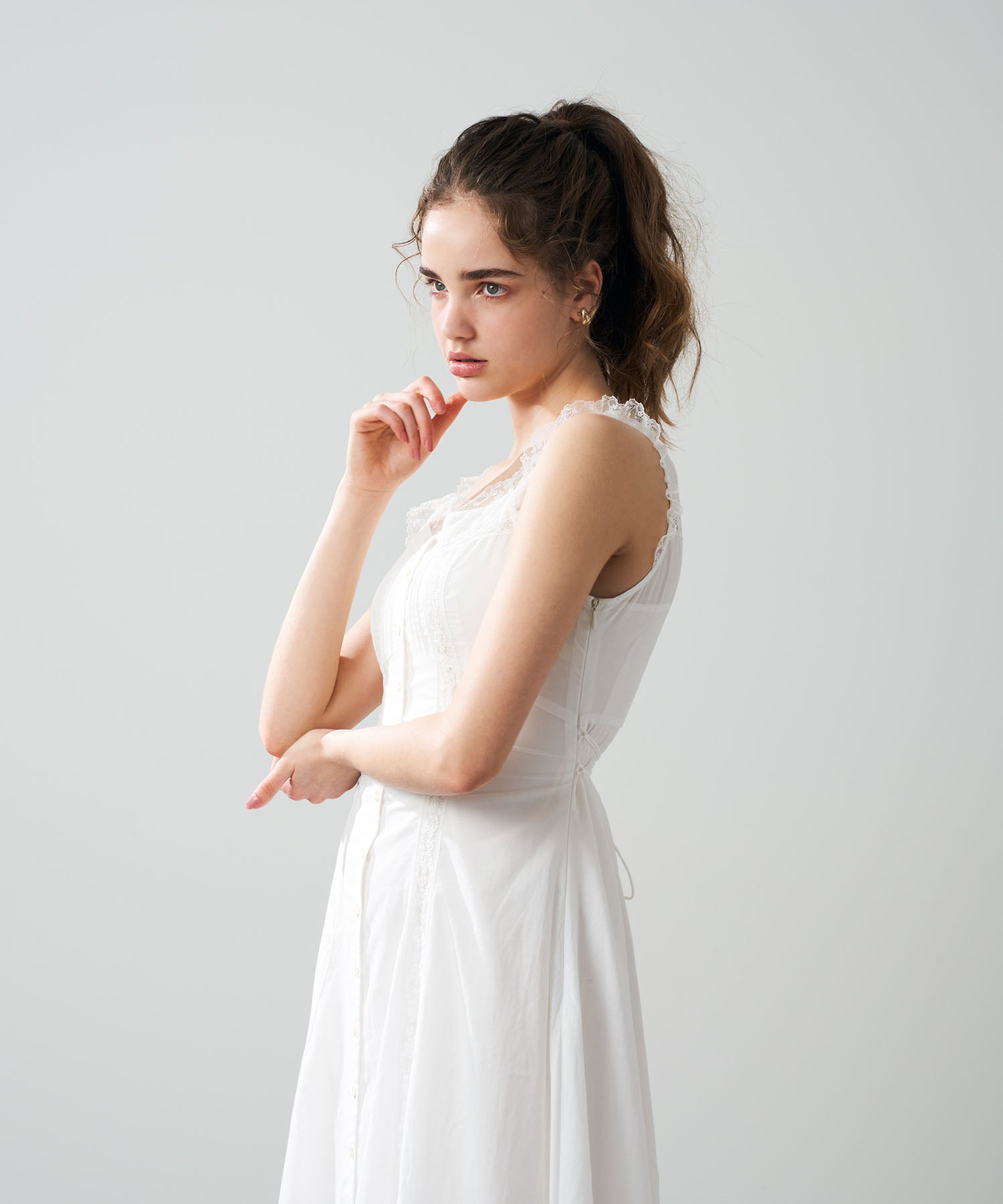 レースミックスフレアワンピース