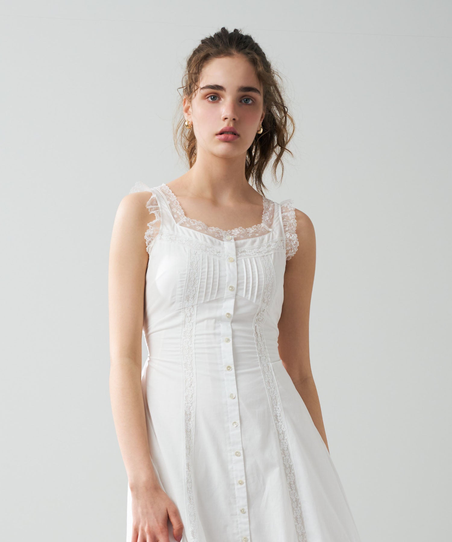 レースミックスフレアワンピース