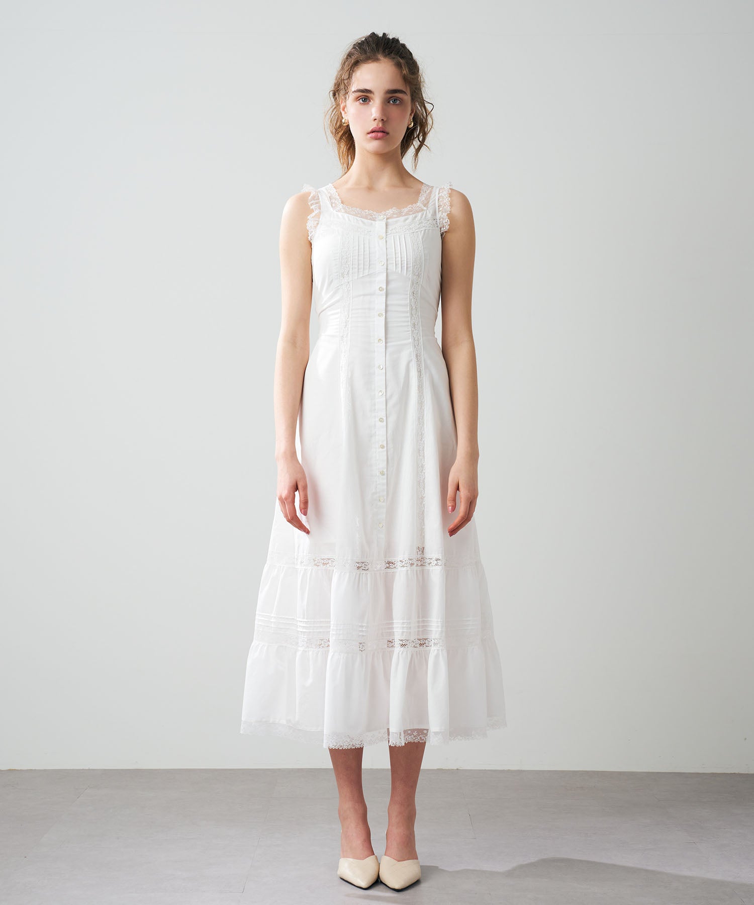 レースミックスフレアワンピース