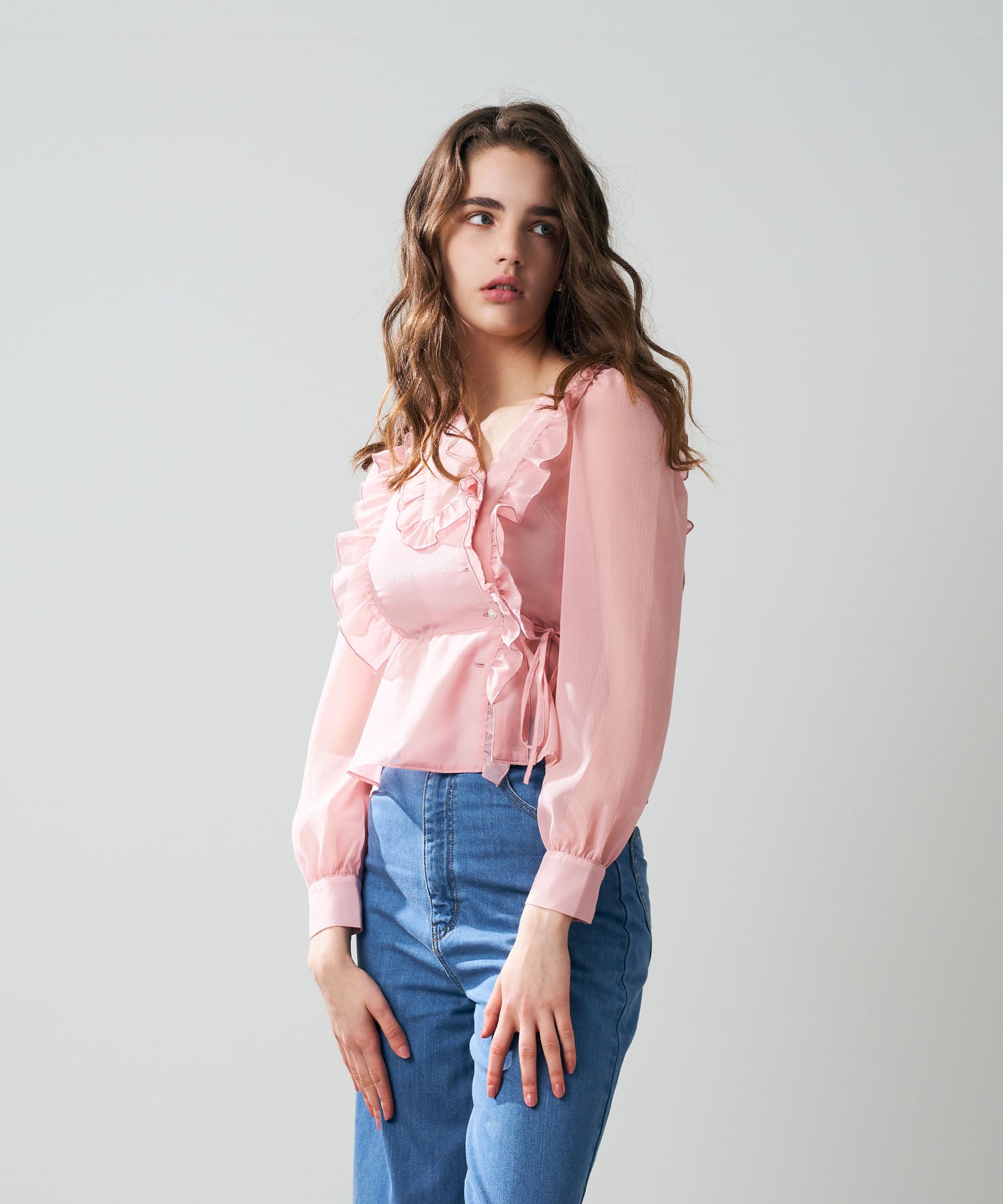 【預訂】金銀絲條紋荷葉邊襯衫