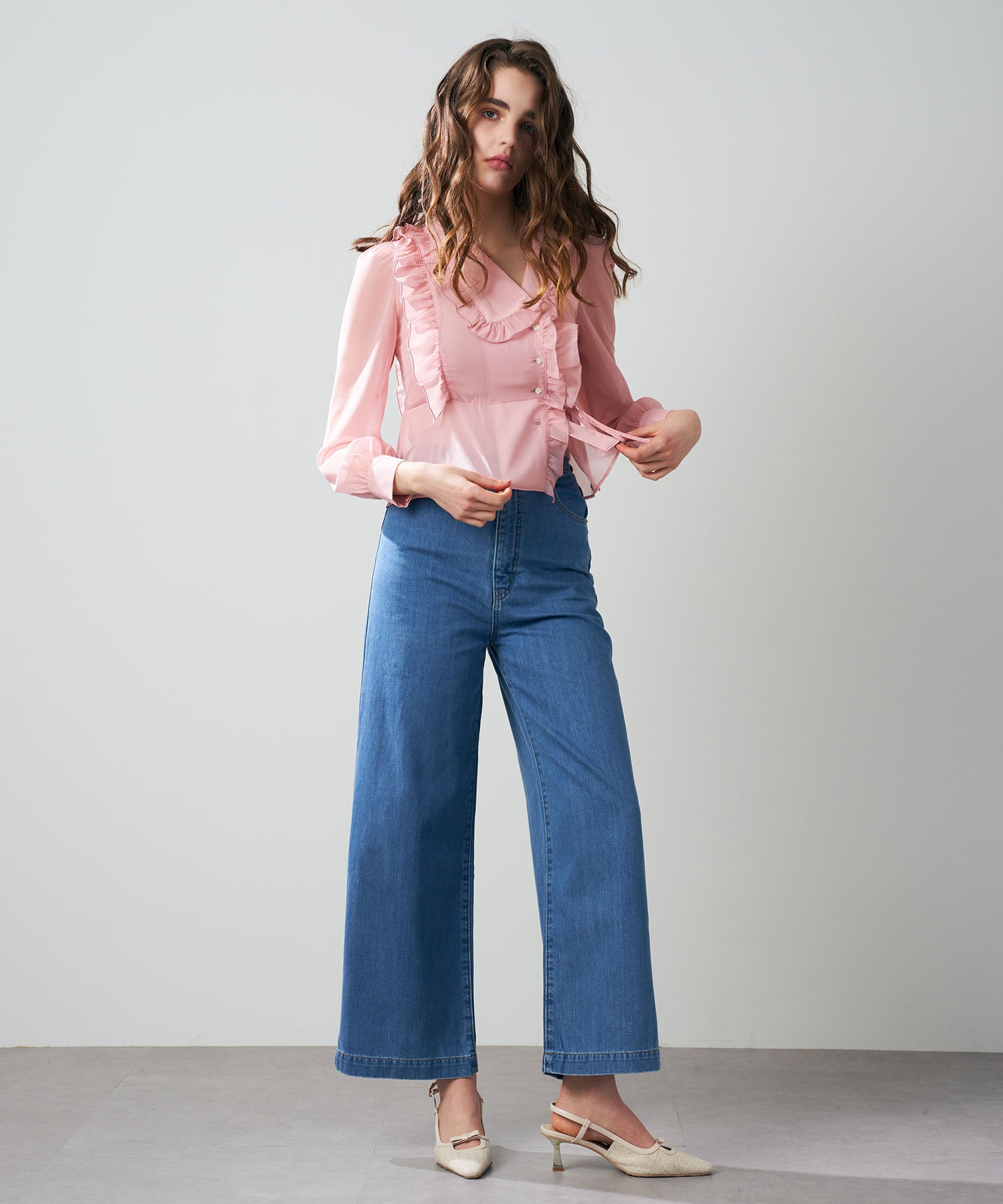 【預訂】金銀絲條紋荷葉邊襯衫