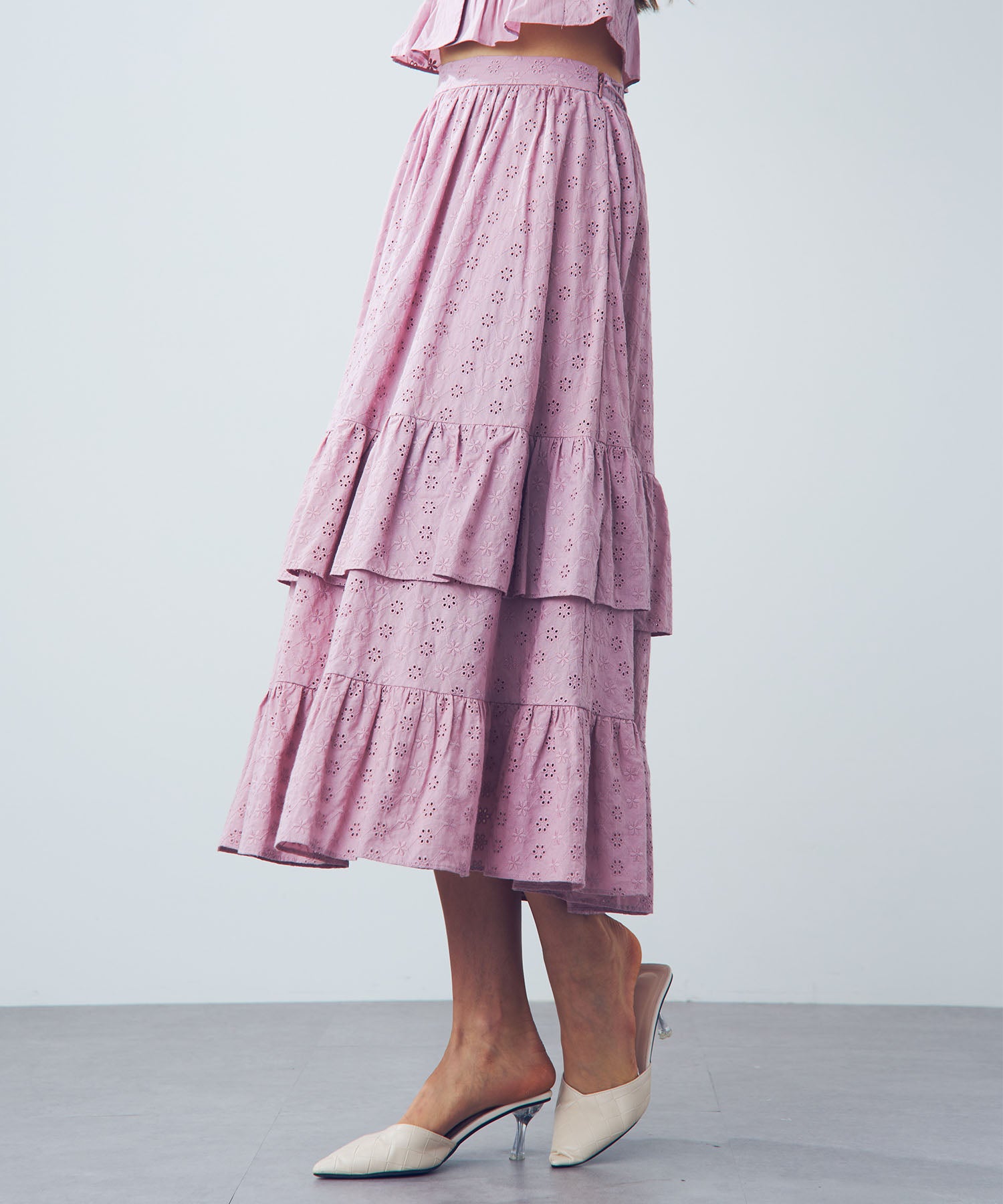 【預訂】純棉蕾絲縮褶半身裙