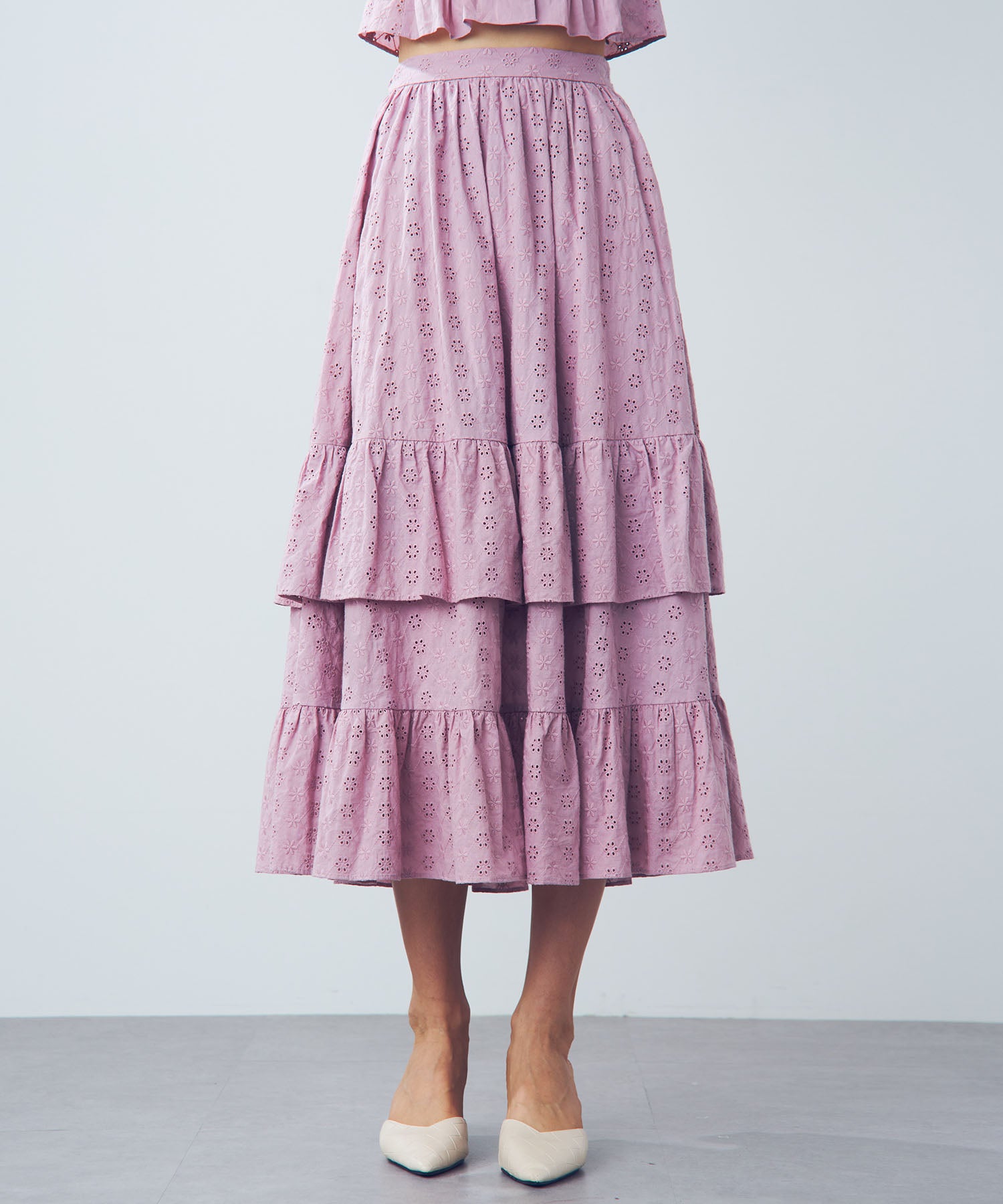 【預訂】純棉蕾絲縮褶半身裙