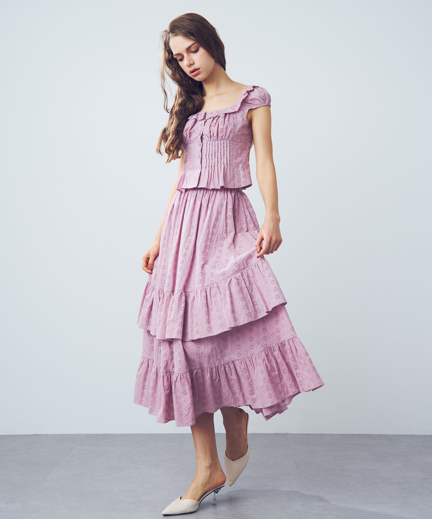 【預訂】純棉蕾絲縮褶半身裙