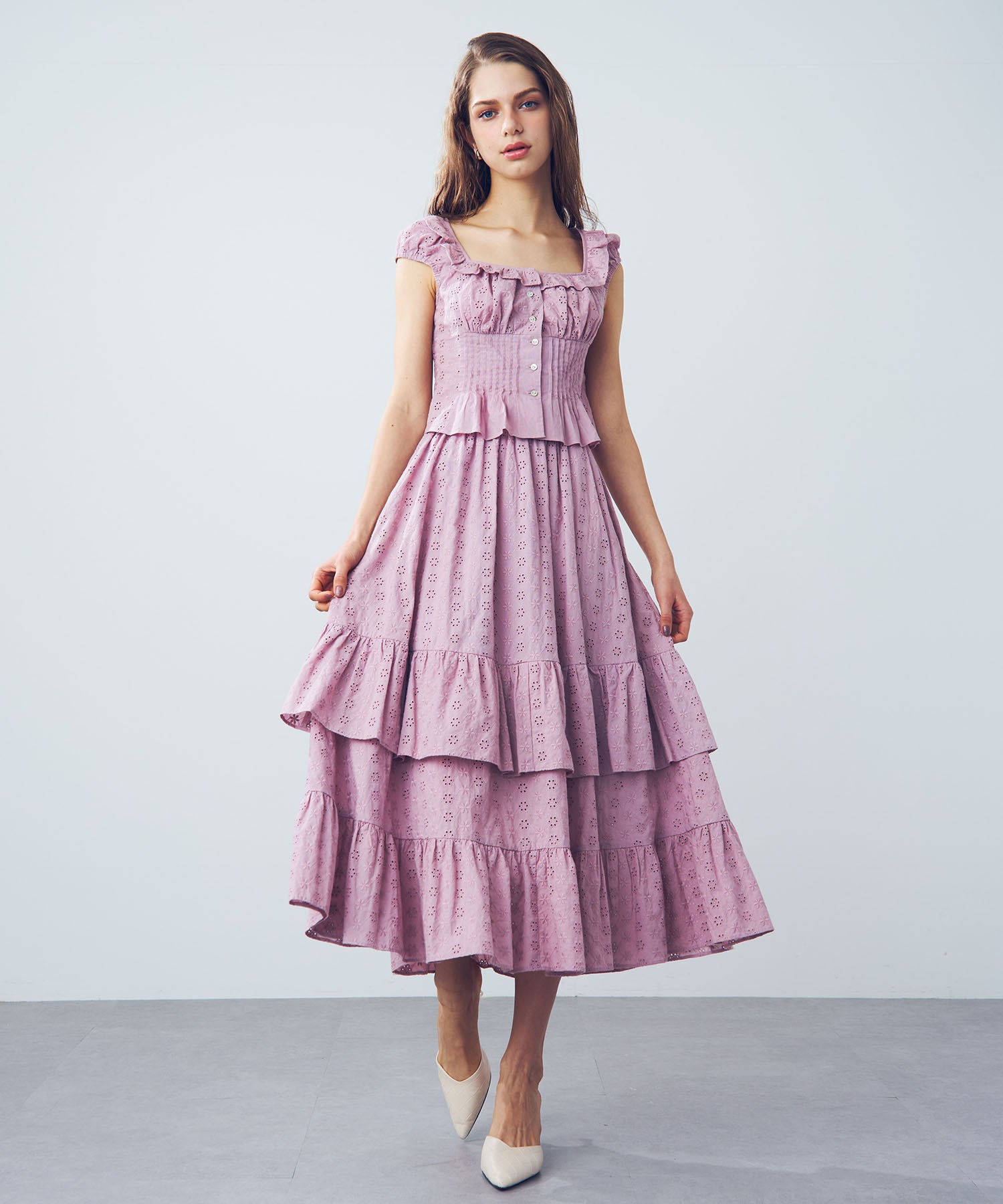 【預訂】純棉蕾絲縮褶半身裙