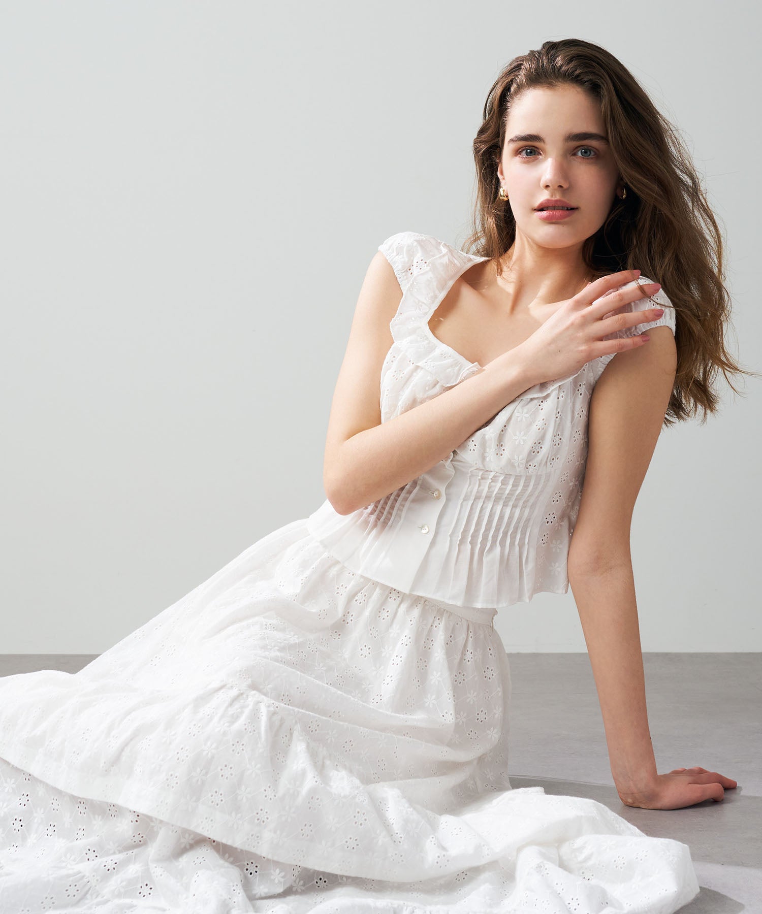 【預訂】純棉蕾絲縮褶半身裙